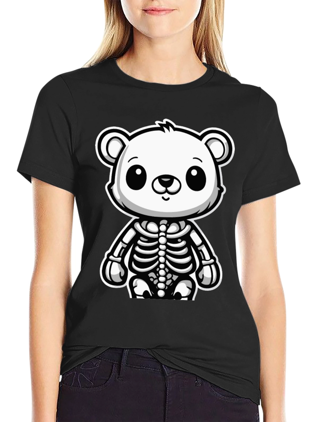 Bear Skeleton Black T-Shirt - Cute & Spooky