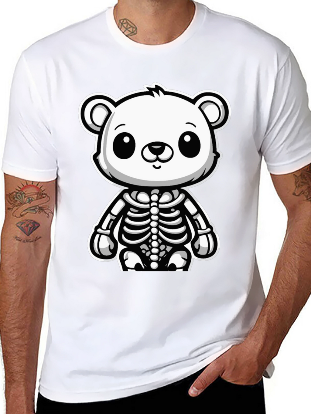 Bear Skeleton Black T-Shirt - Cute & Spooky