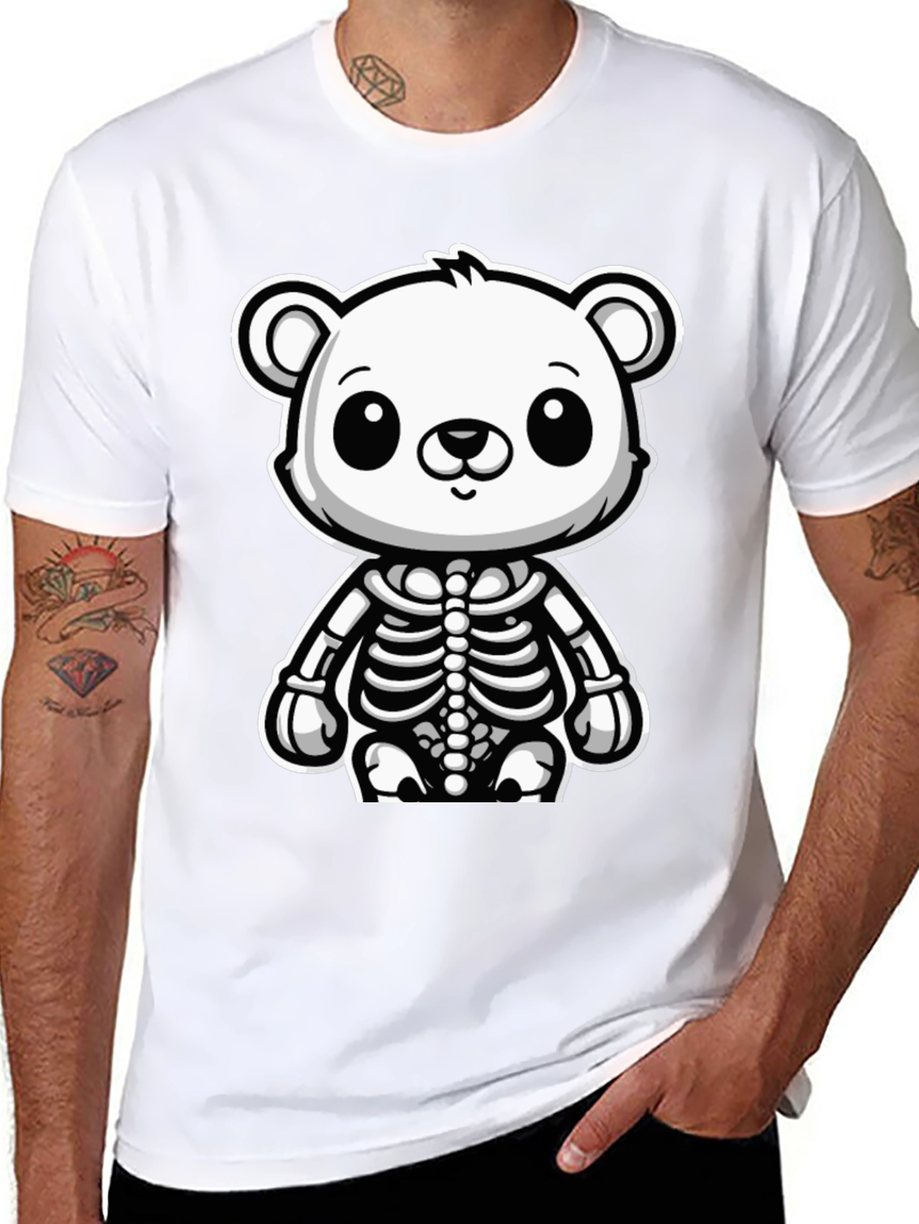 Bear Skeleton Black T-Shirt - Cute & Spooky