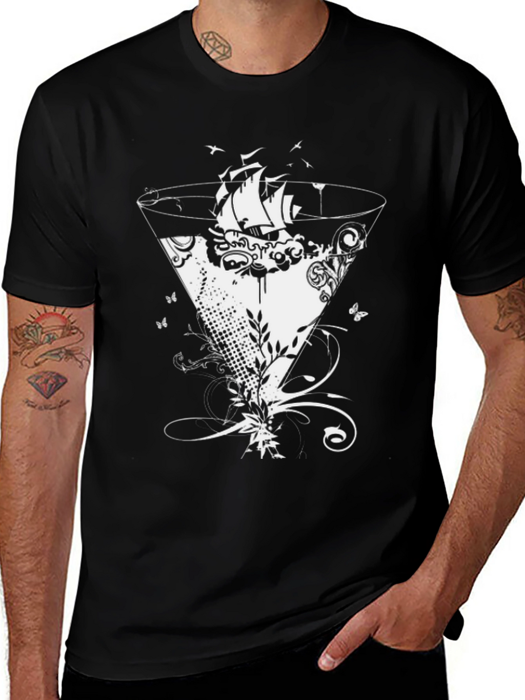 Nautical Cocktail Graphic Tee - Black