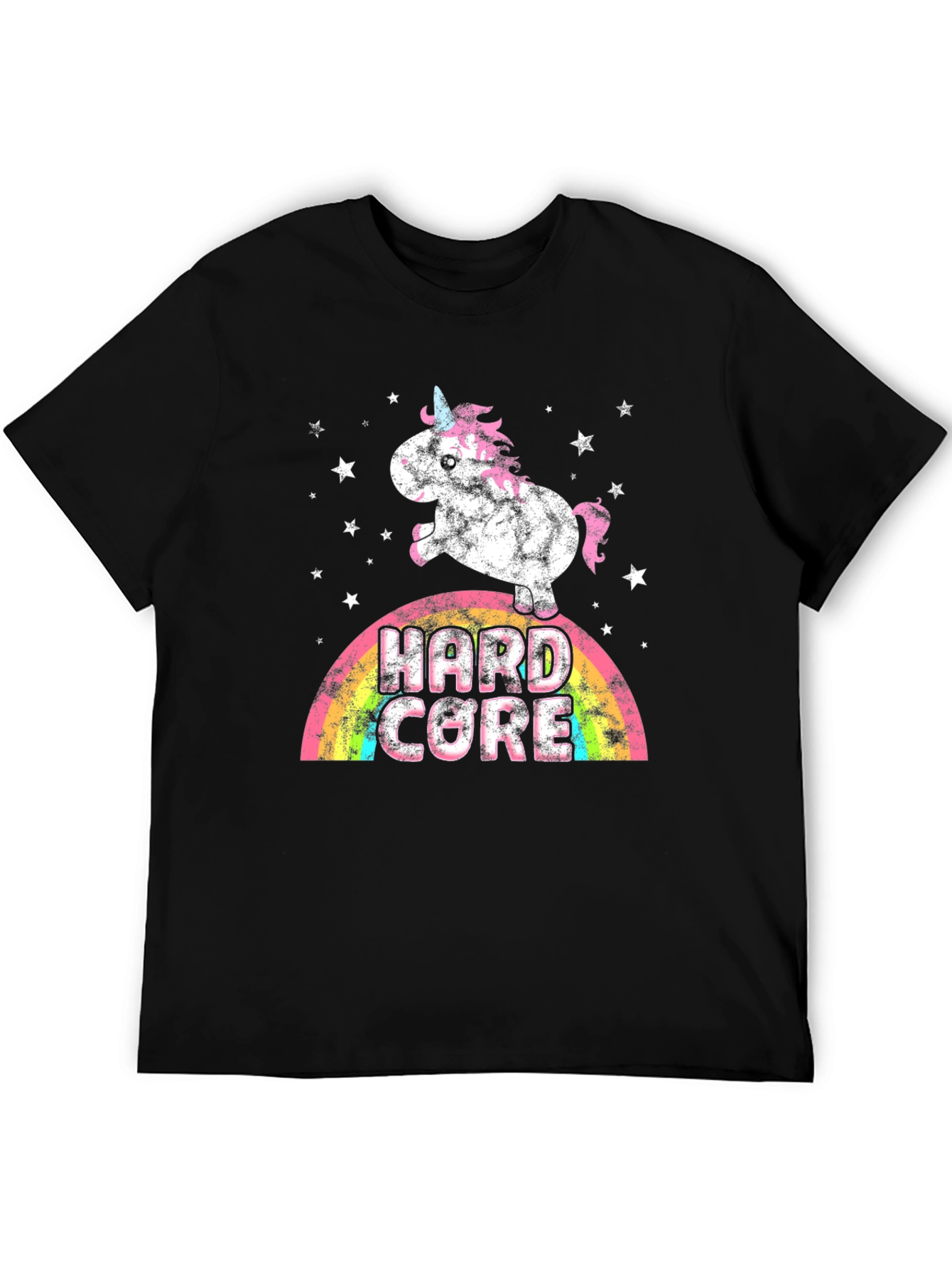 Hard Core Unicorn Rainbow Mens Graphic Tee