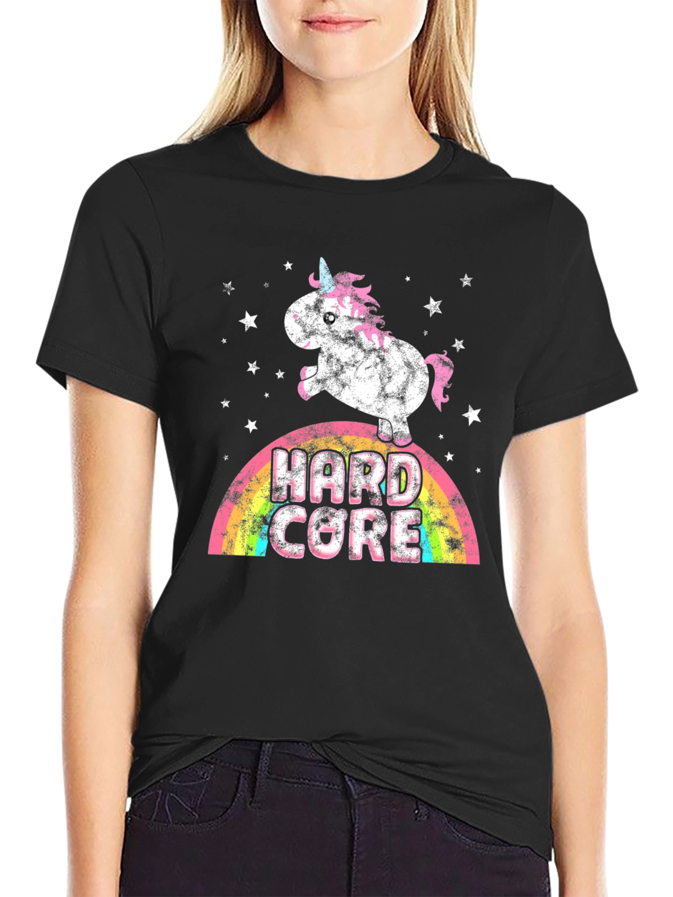 Hard Core Unicorn Rainbow Mens Graphic Tee
