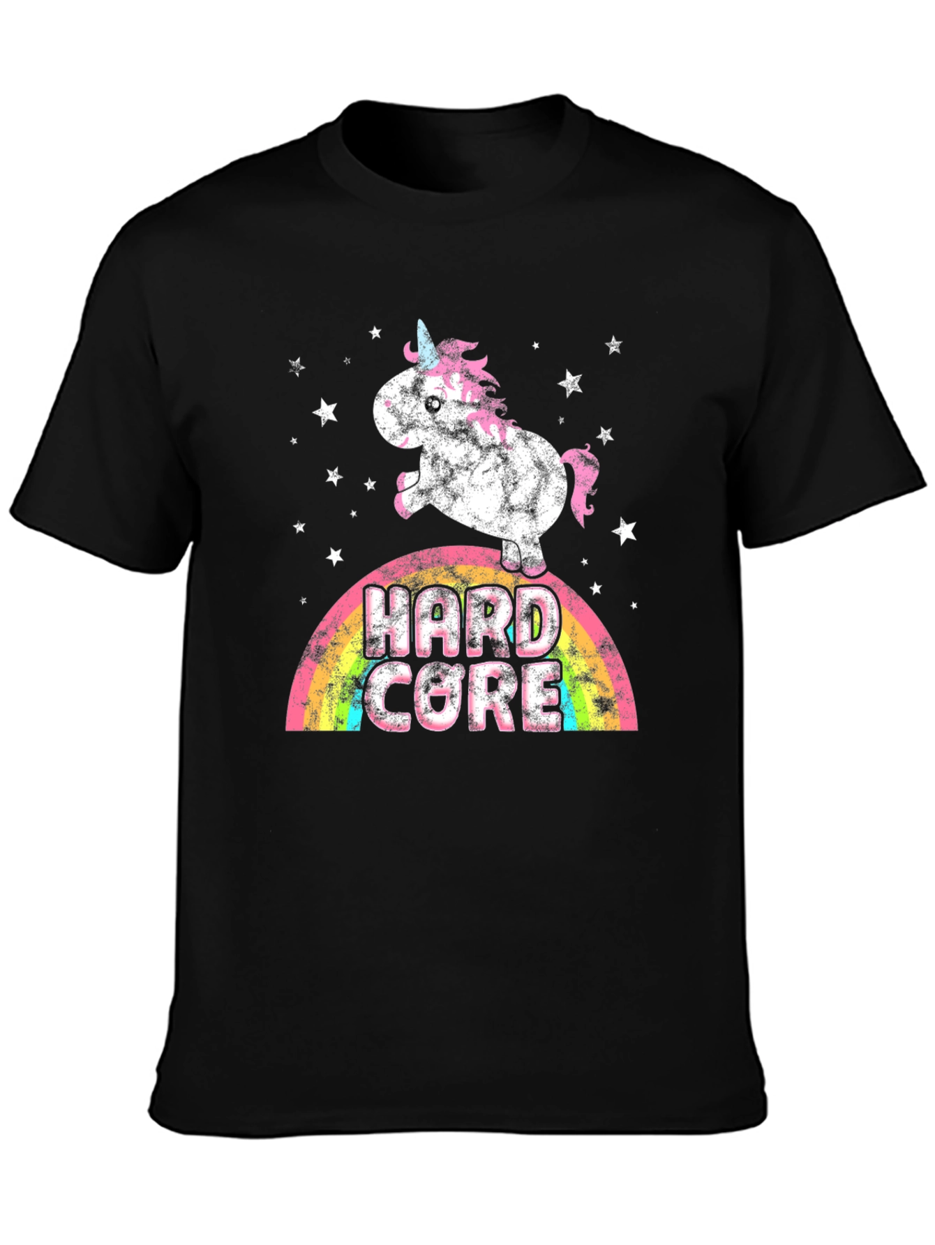 Hard Core Unicorn Rainbow Mens Graphic Tee