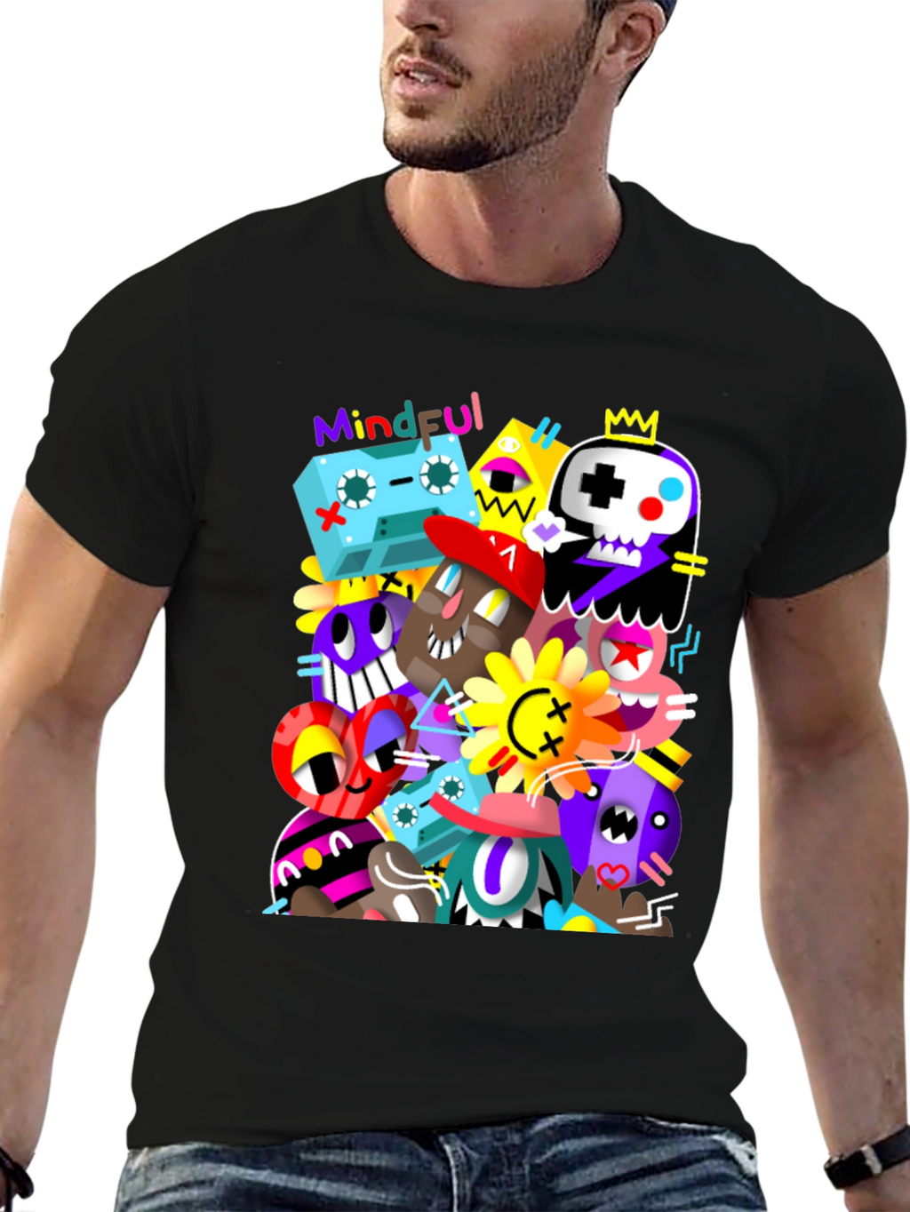Mindful Doodle Art Black Graphic Tee