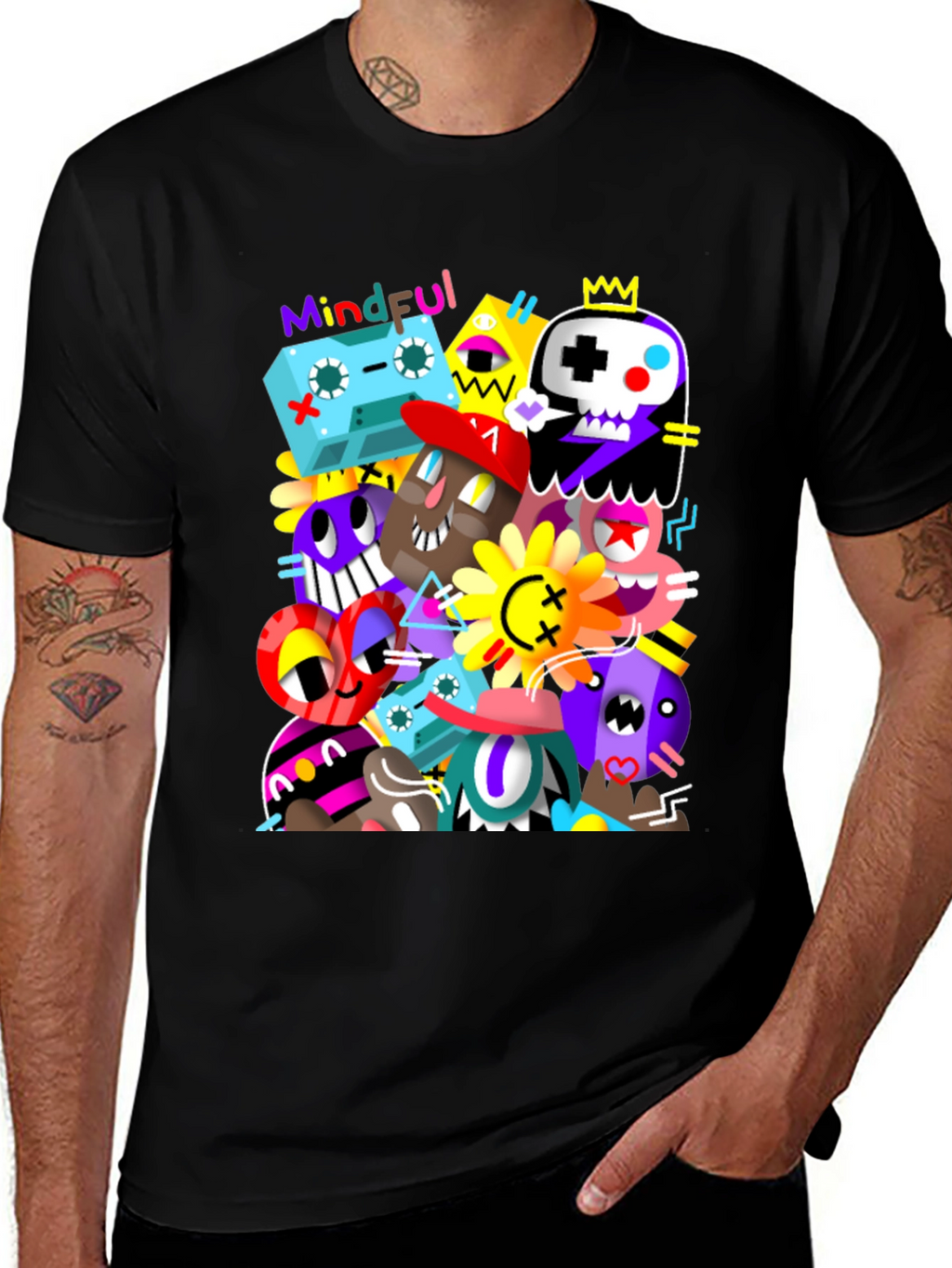 Mindful Doodle Art Black Graphic Tee