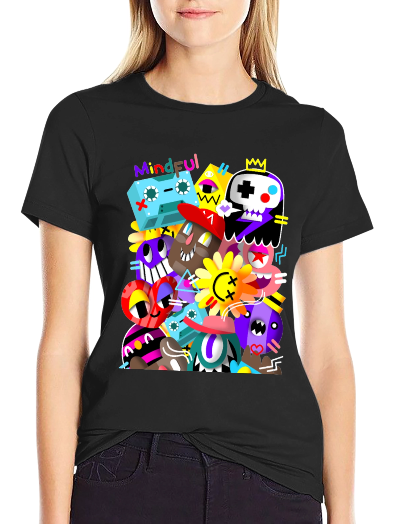 Mindful Doodle Art Black Graphic Tee