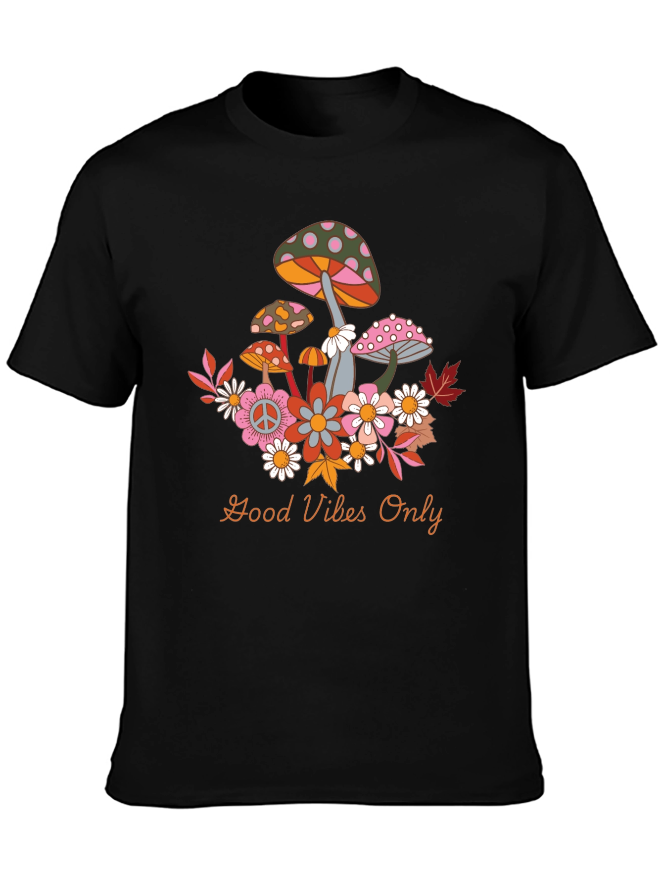 Groovy Mushroom & Flower Graphic Tee - Good Vibes Only!
