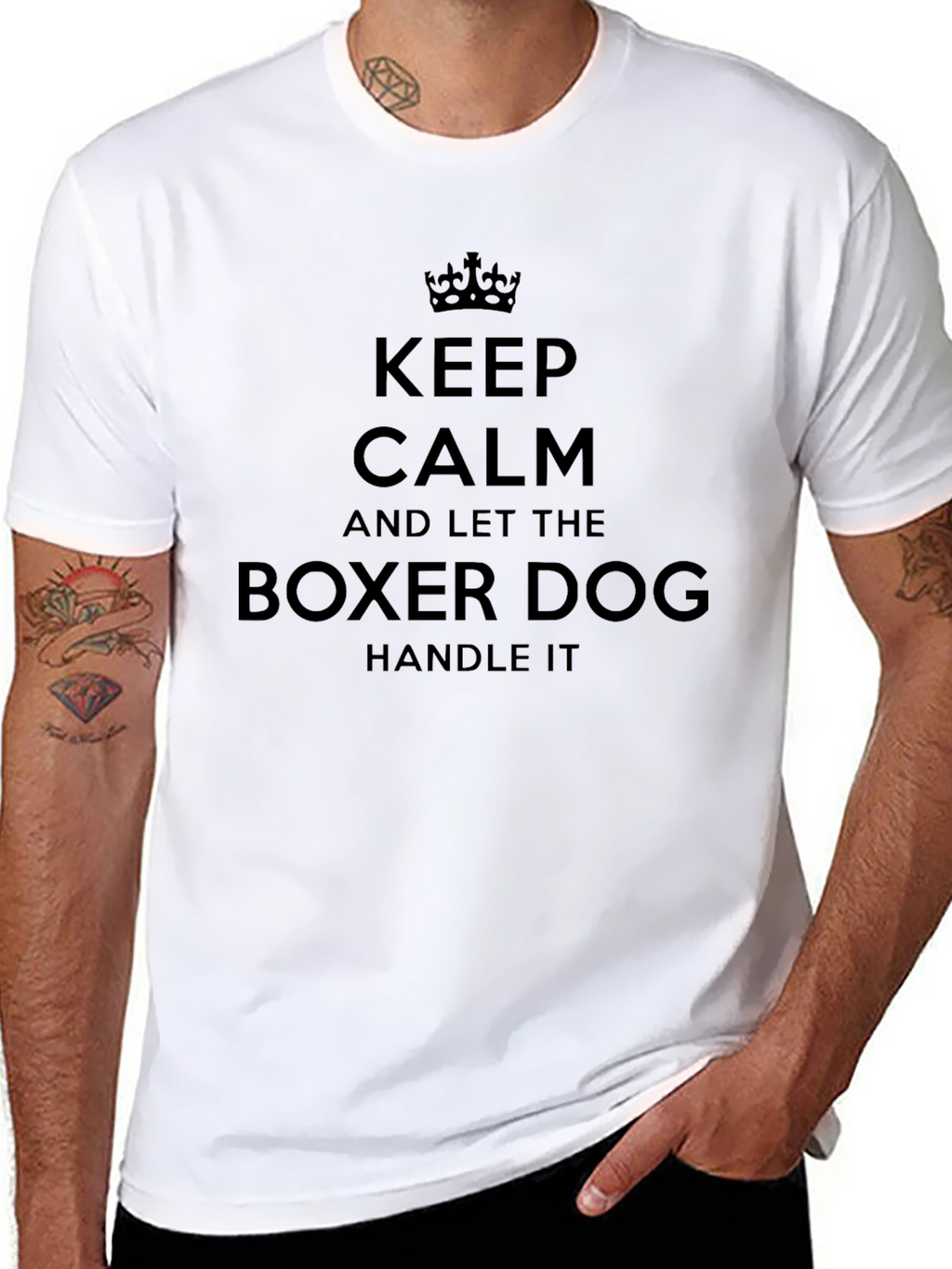 Keep Calm Boxer Dog Mens Black T-Shirt