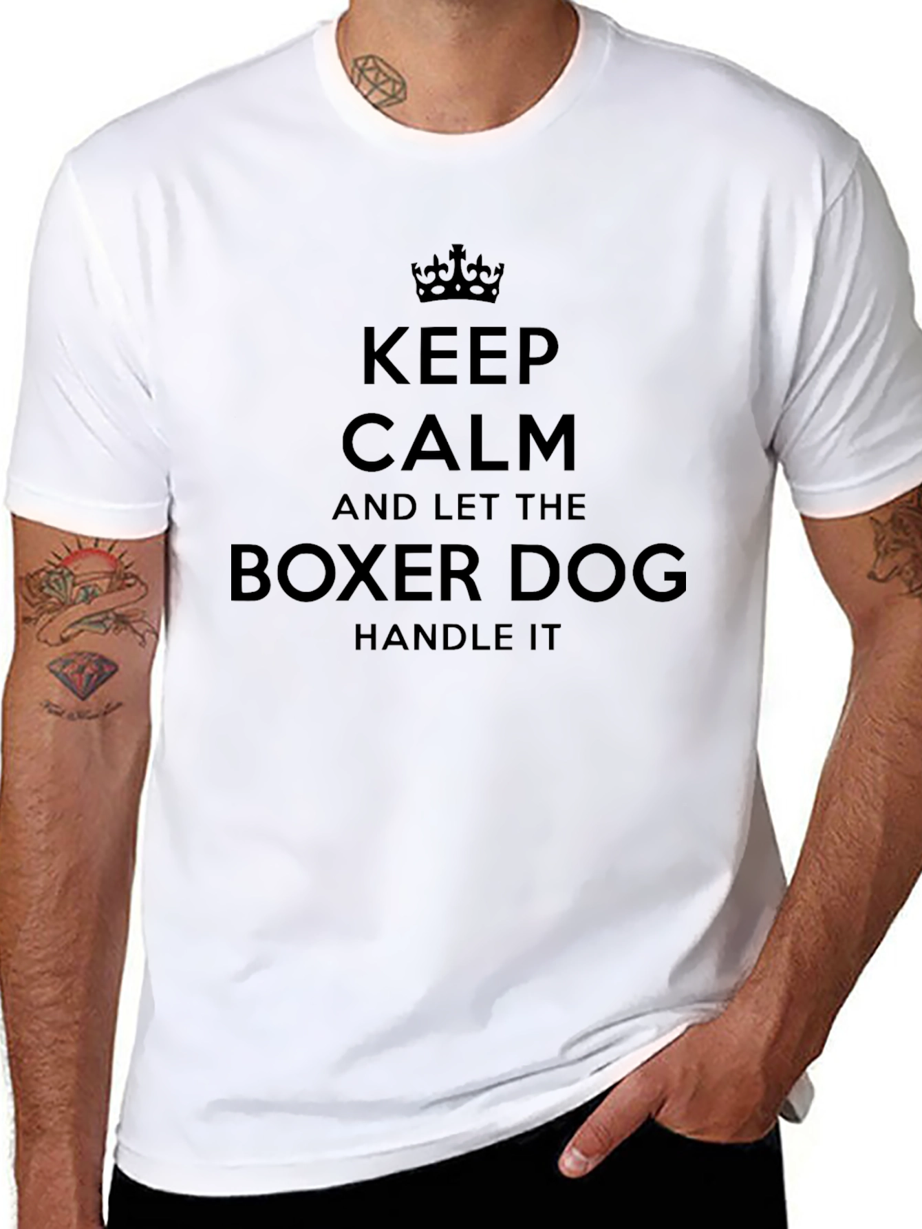 Keep Calm Boxer Dog Mens Black T-Shirt