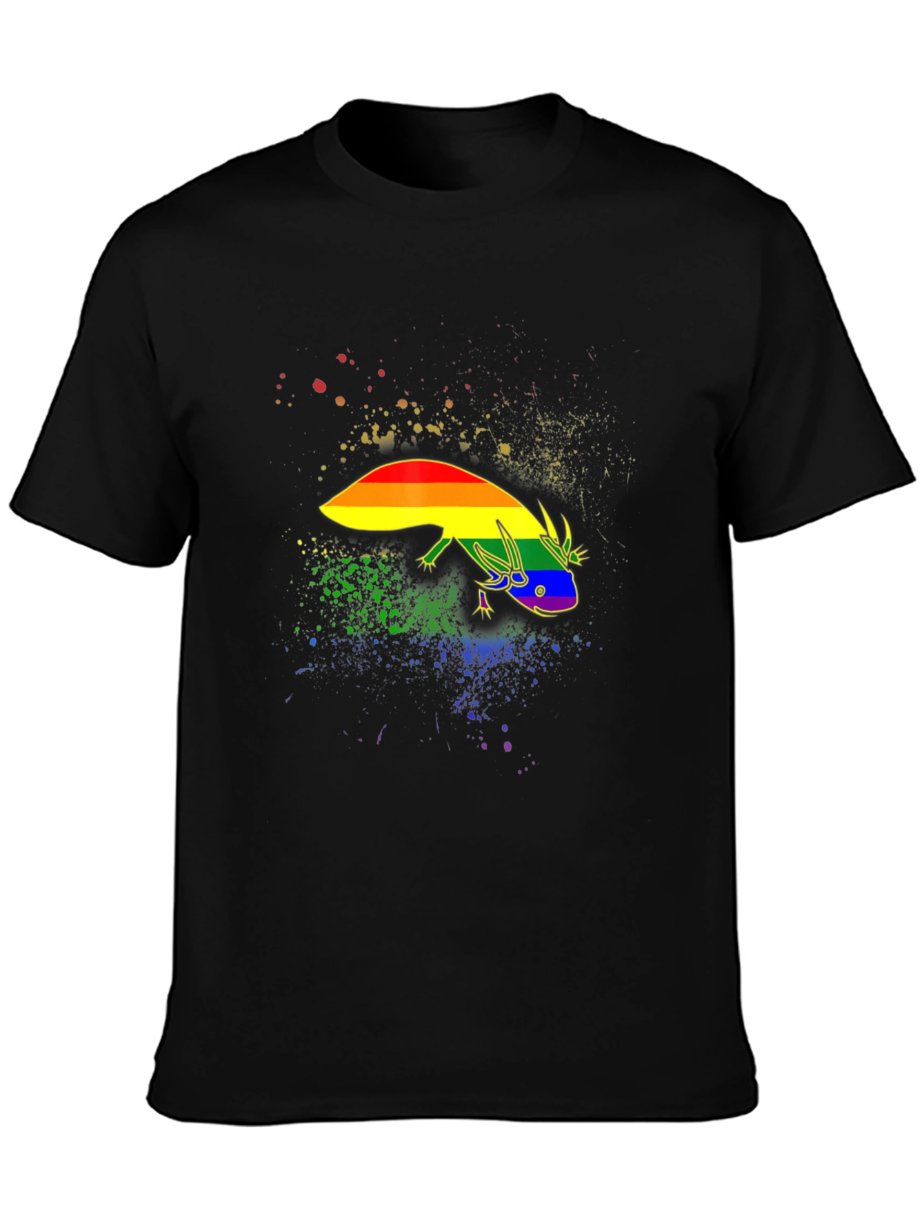 Rainbow Pride Axolotl Black T-Shirt