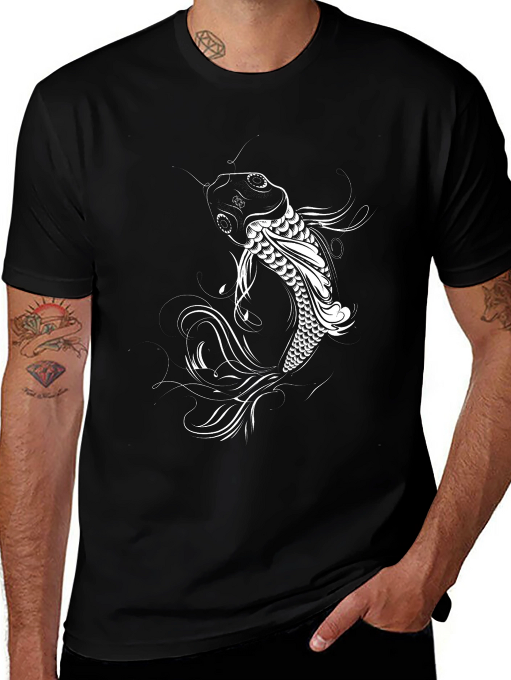 Koi Fish Graphic Tee - Stylish Black Cotton T-Shirt