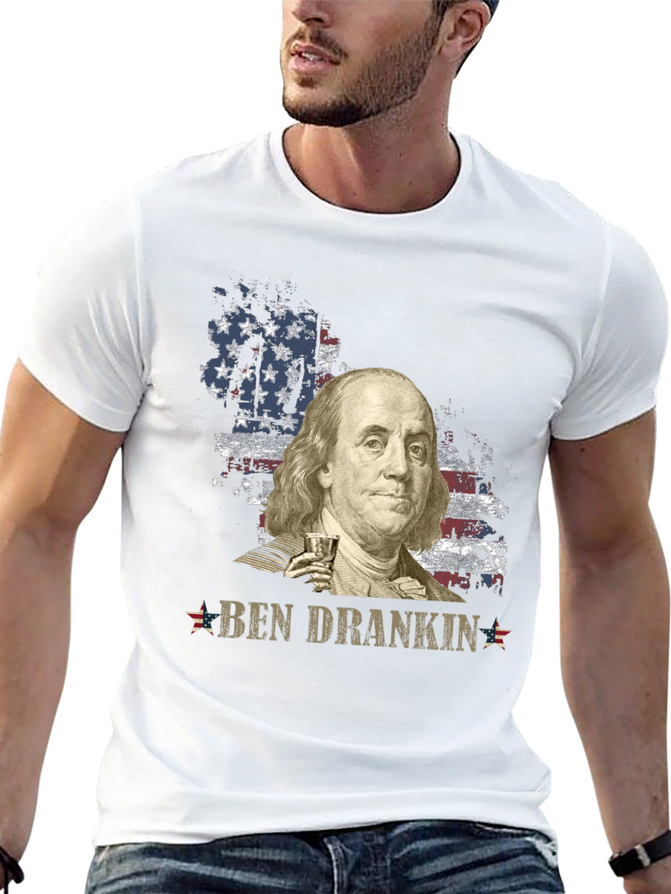Ben Drankin T-Shirt - Patriotic USA Flag Franklin