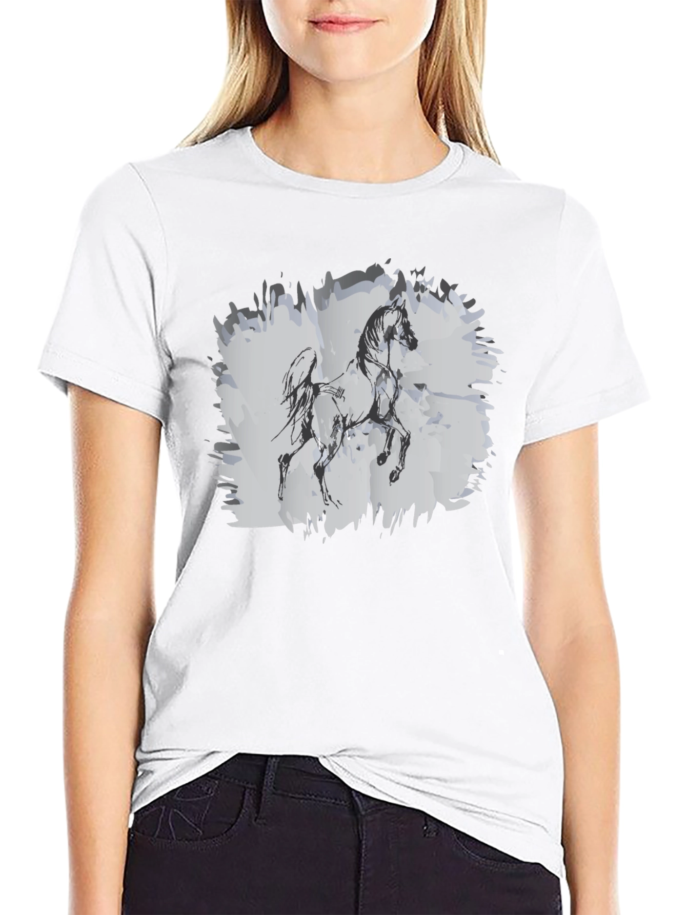 Horse Sketch Graphic Black T-Shirt