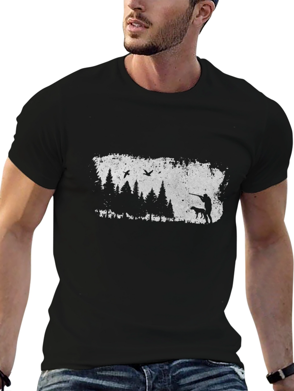 Hunting Scene Graphic Tee - Mens Black T-Shirt