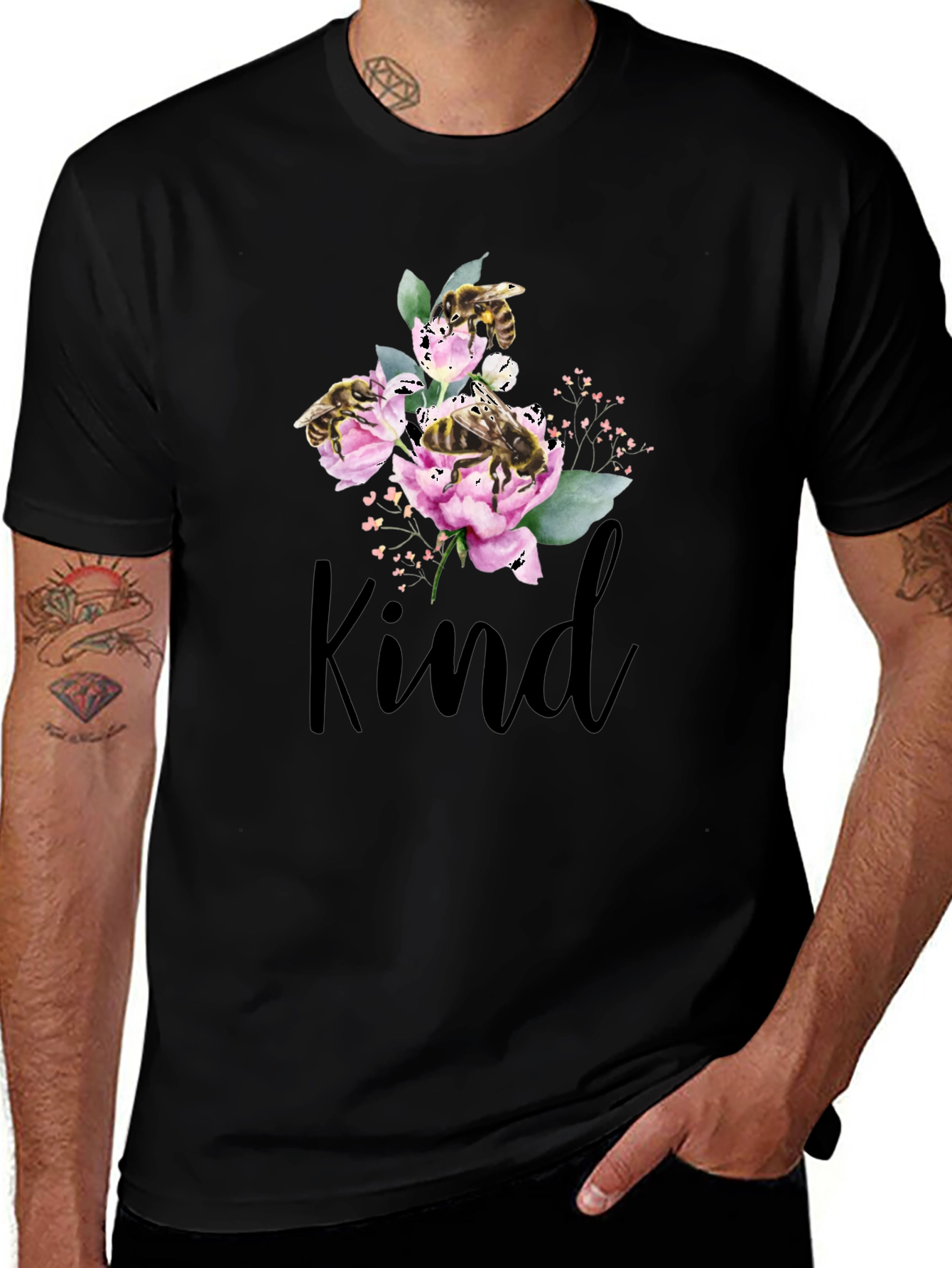 Kind Bee Flowers T-Shirt - Black