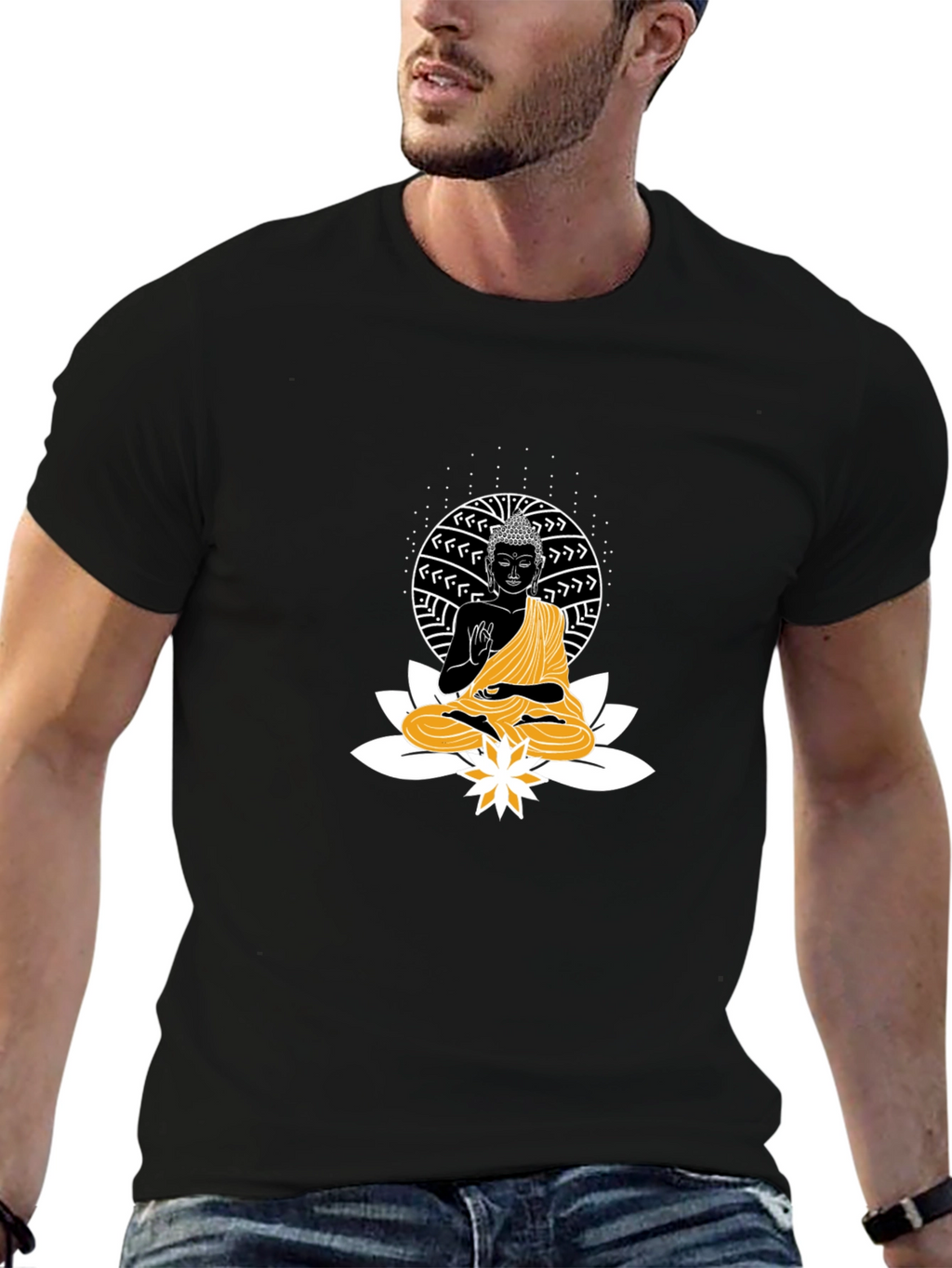 Buddha Lotus Graphic T-Shirt - Black