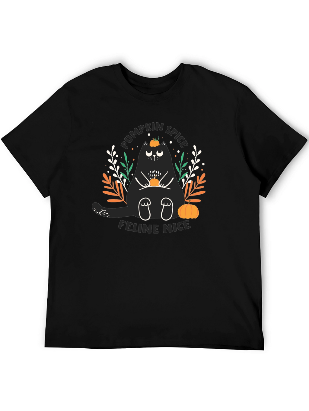 Pumpkin Spice Feline Nice Black T-Shirt