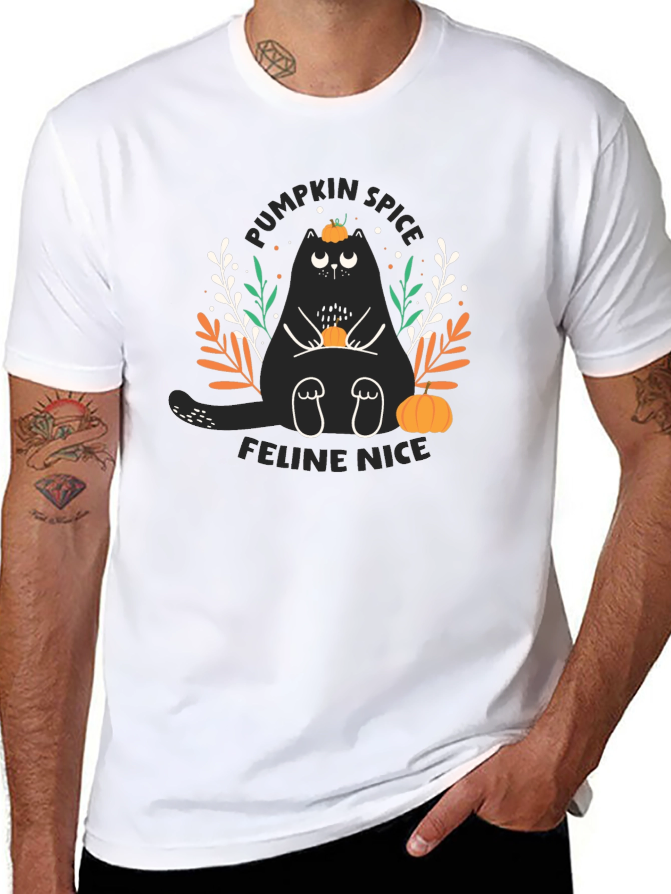 Pumpkin Spice Feline Nice Black T-Shirt
