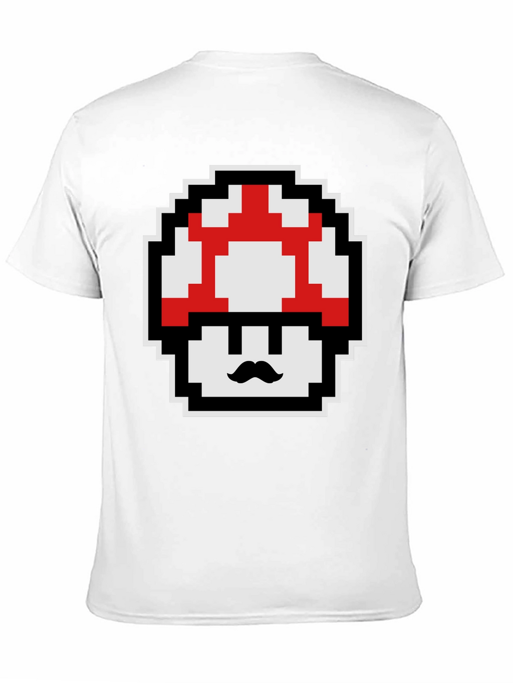 Retro Pixel Mushroom Graphic Tee - Black Cotton Blend