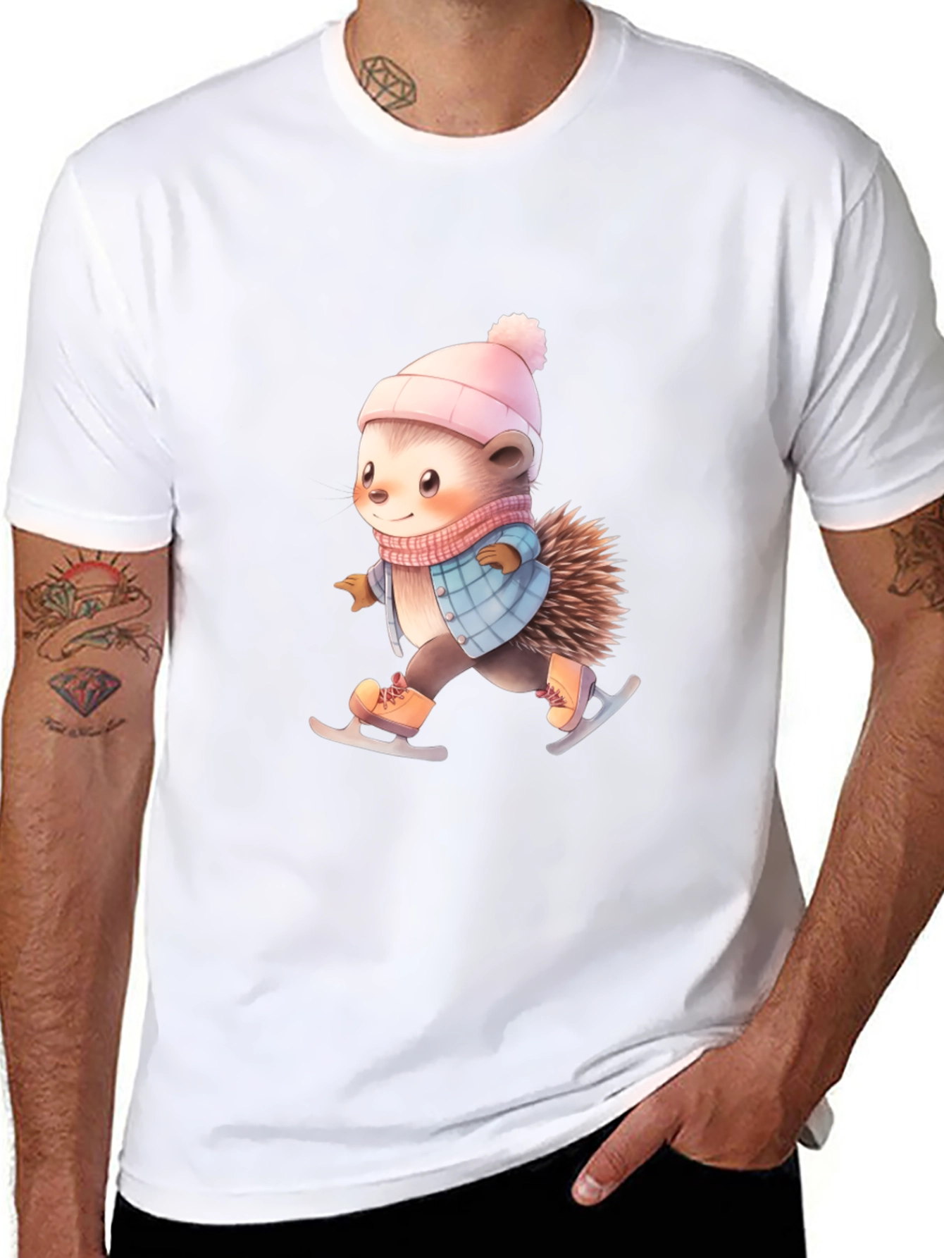 Skating Hedgehog T-Shirt - Winter Cute Animal