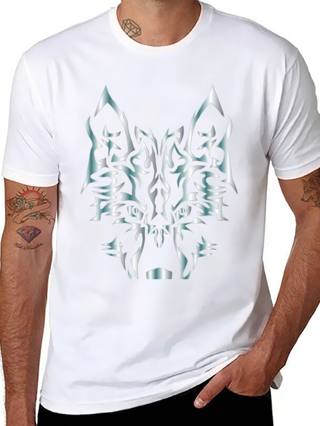 Tribal Wolf Graphic T-Shirt - Black
