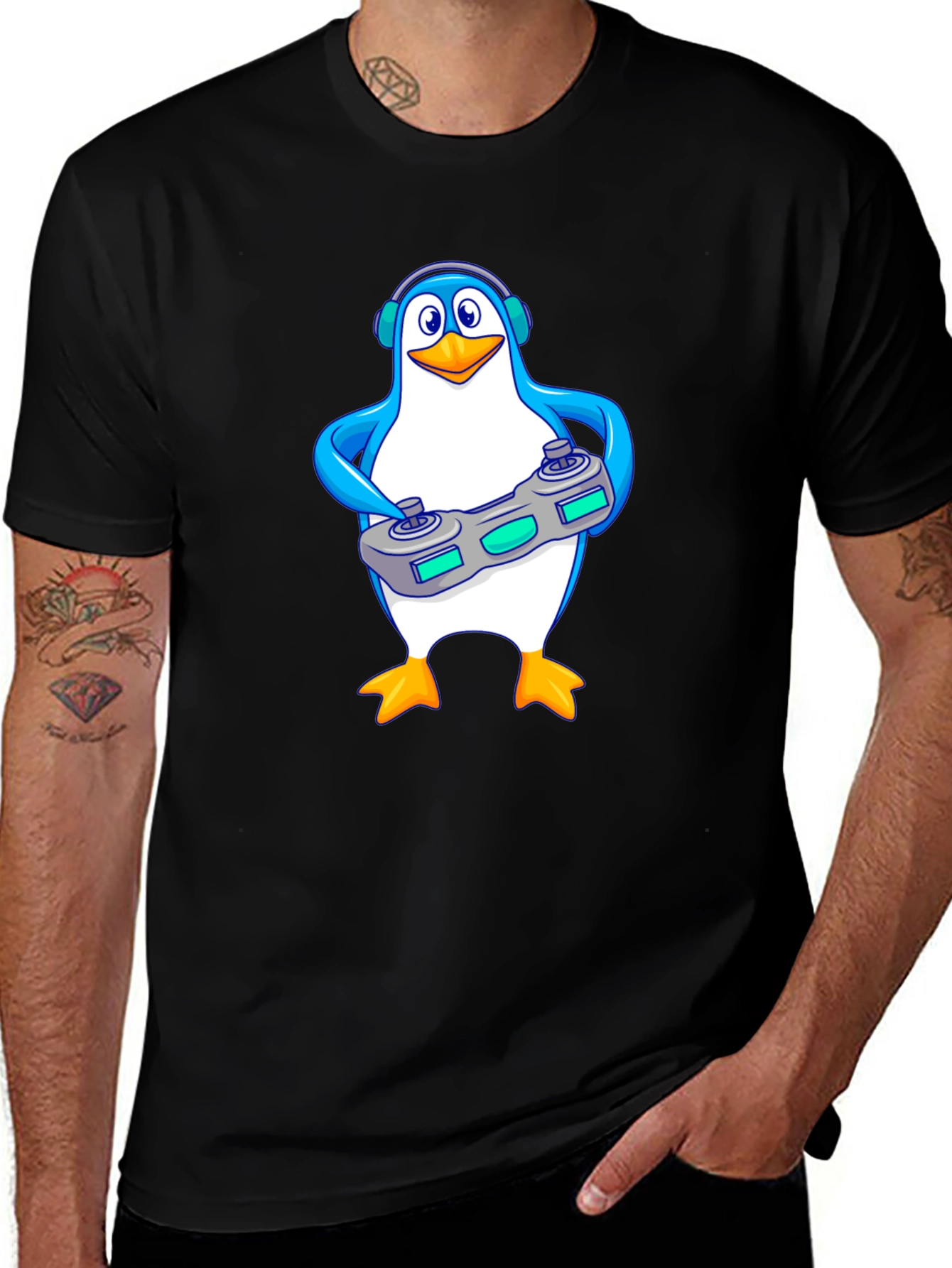 Gamer Penguin Graphic Tee - Black