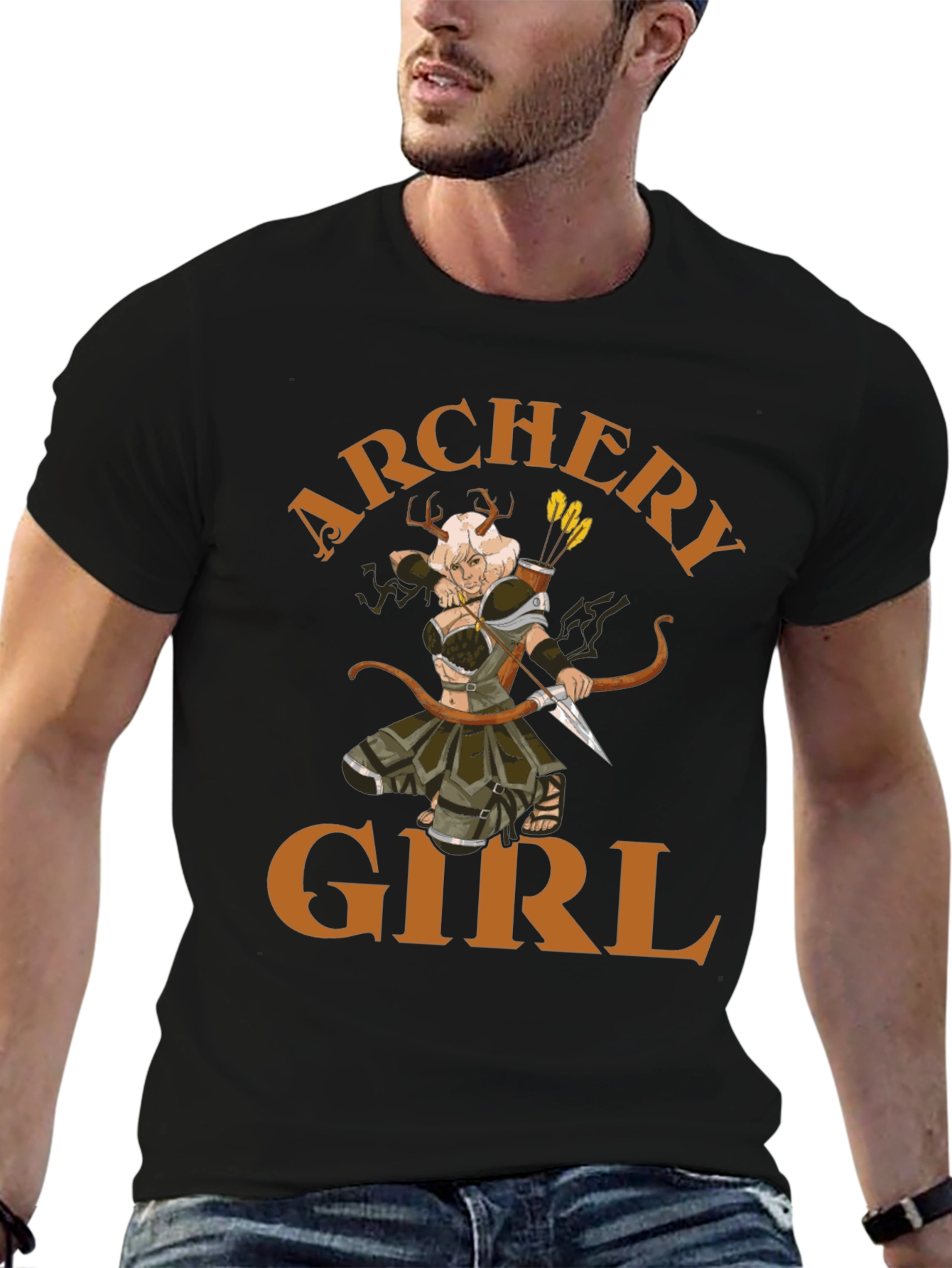 Archery Girl Graphic Tee - Black Cotton T-Shirt