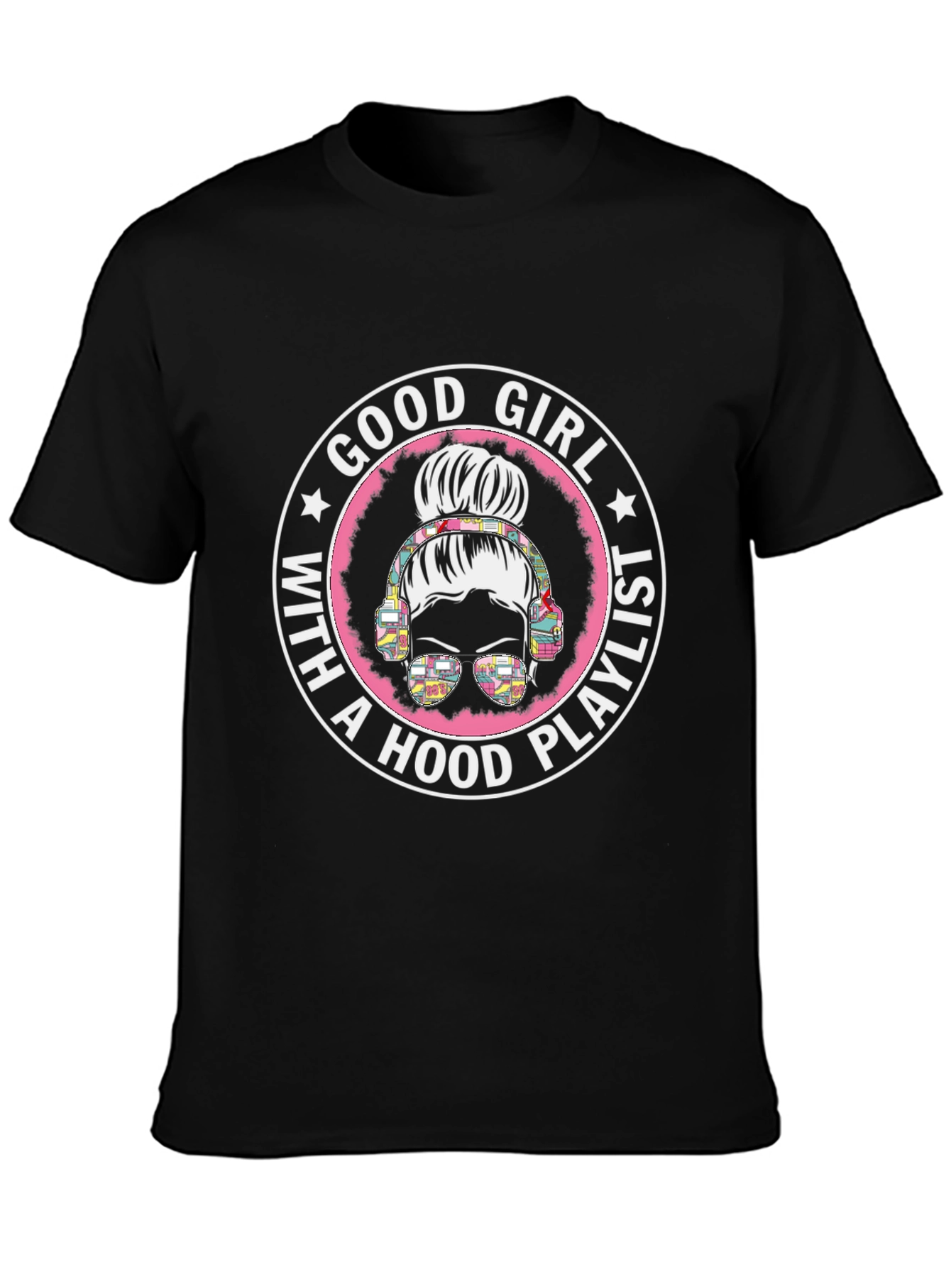 Good Girl with Hood Playlist Black T-Shirt
