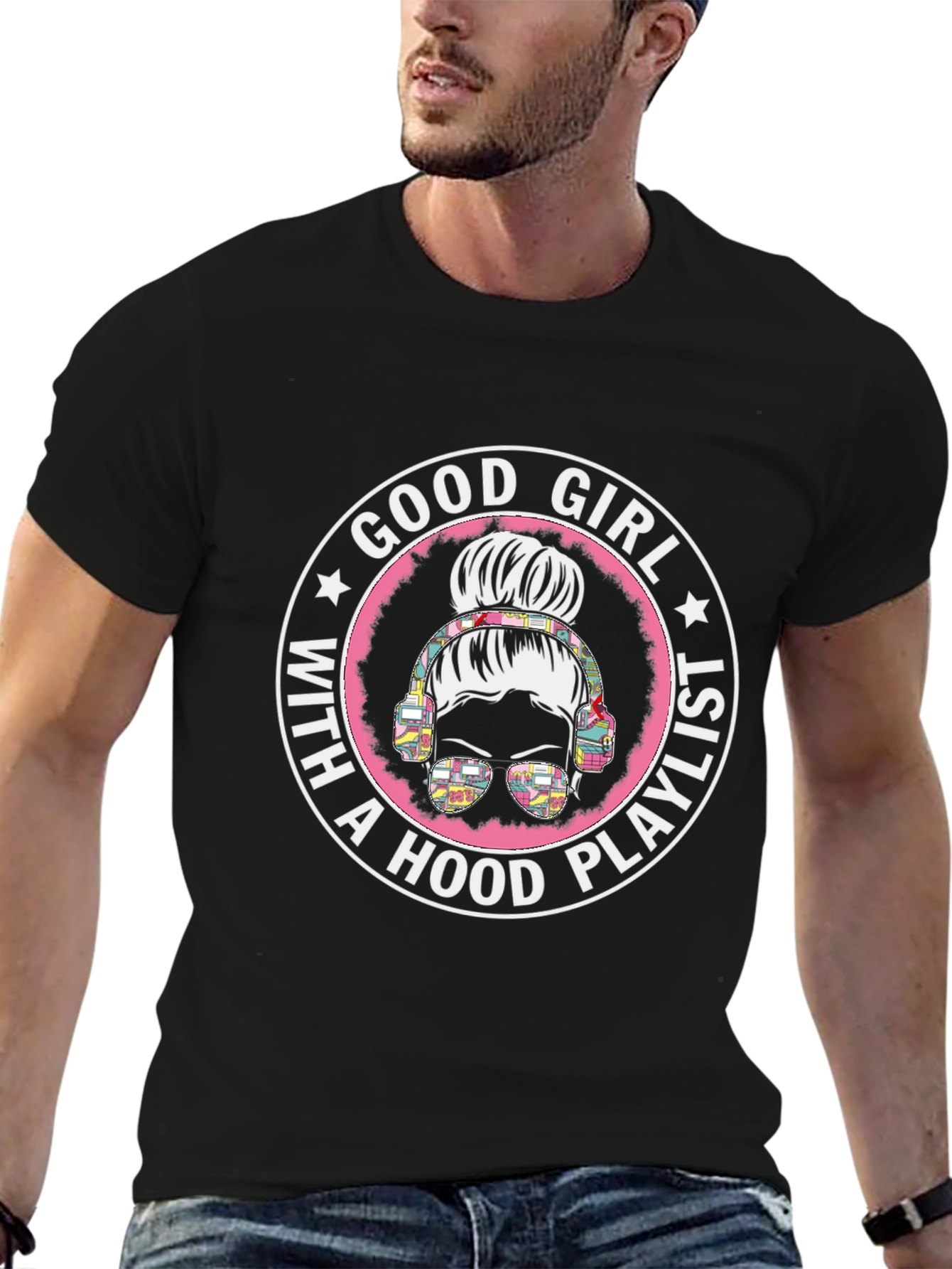 Good Girl with Hood Playlist Black T-Shirt