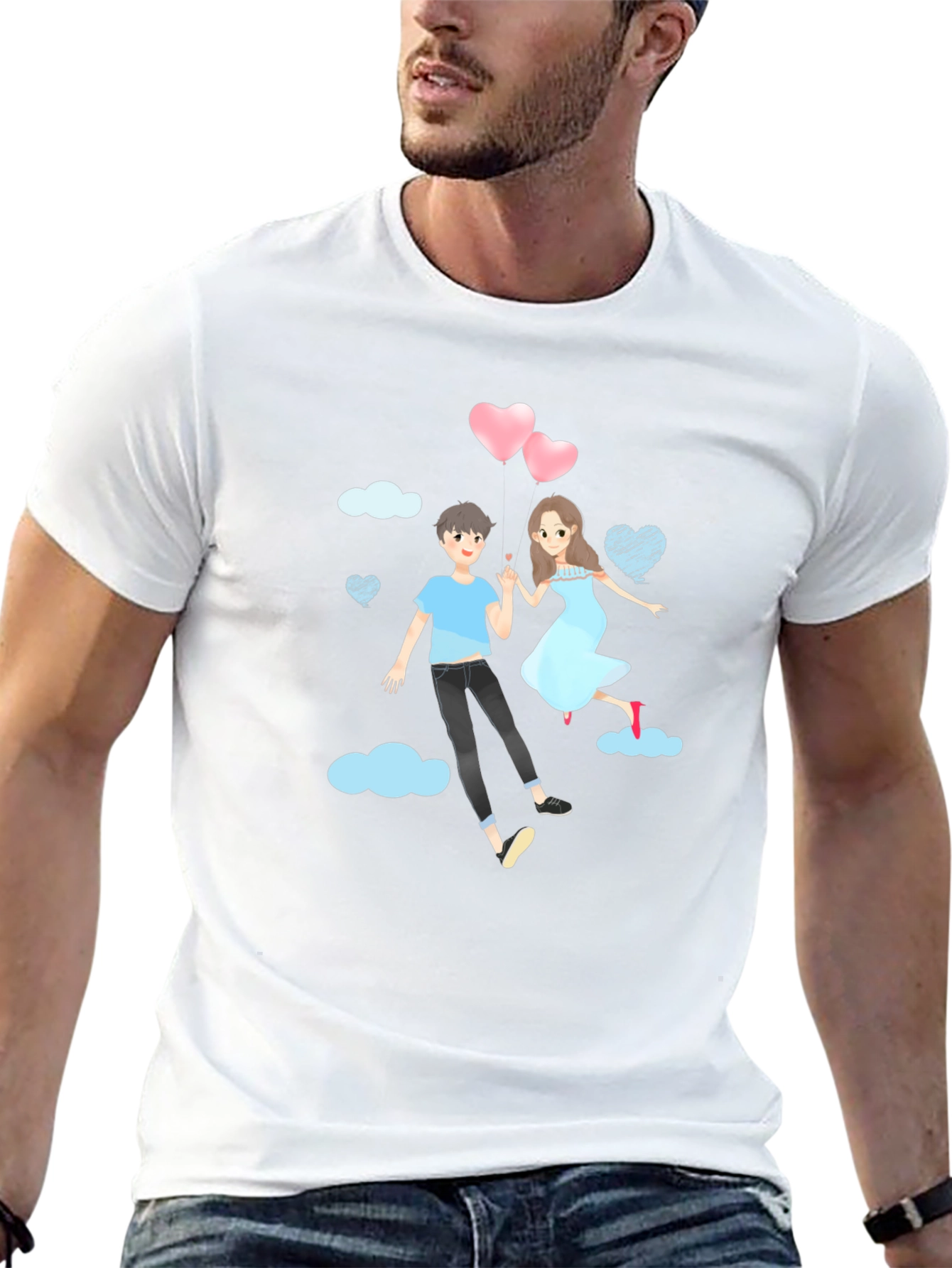 Romantic Couple Cartoon Graphic T-Shirt