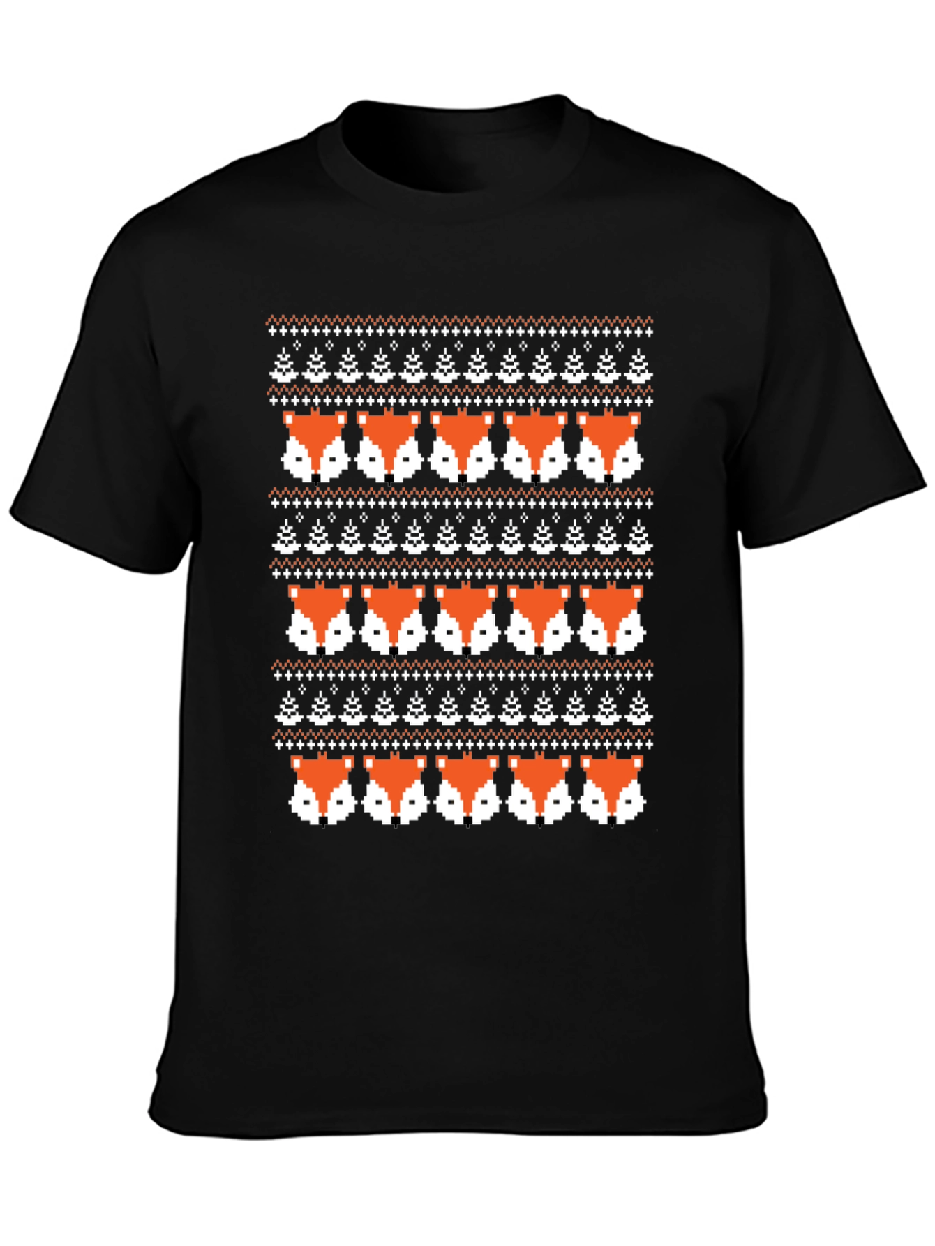 Pixel Fox Fair Isle Knit Pattern Graphic Tee