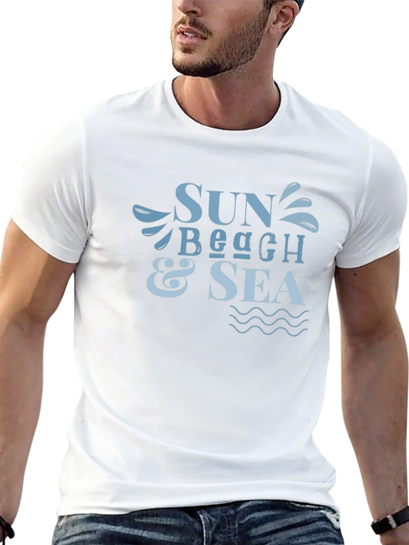 Sun Beach & Sea Graphic Black T-Shirt