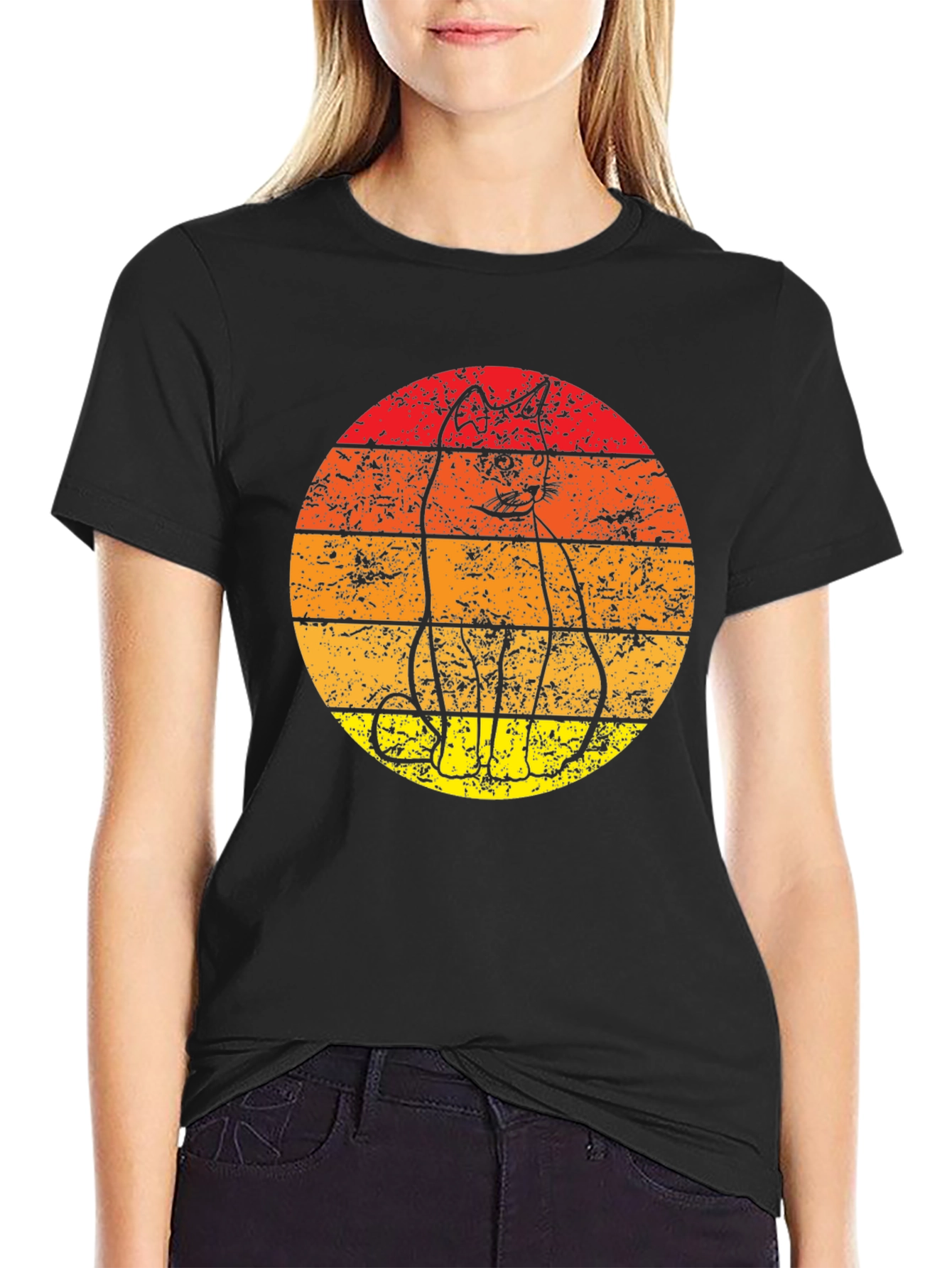 Retro Cat T-Shirt - Vintage Sunset Graphic Tee