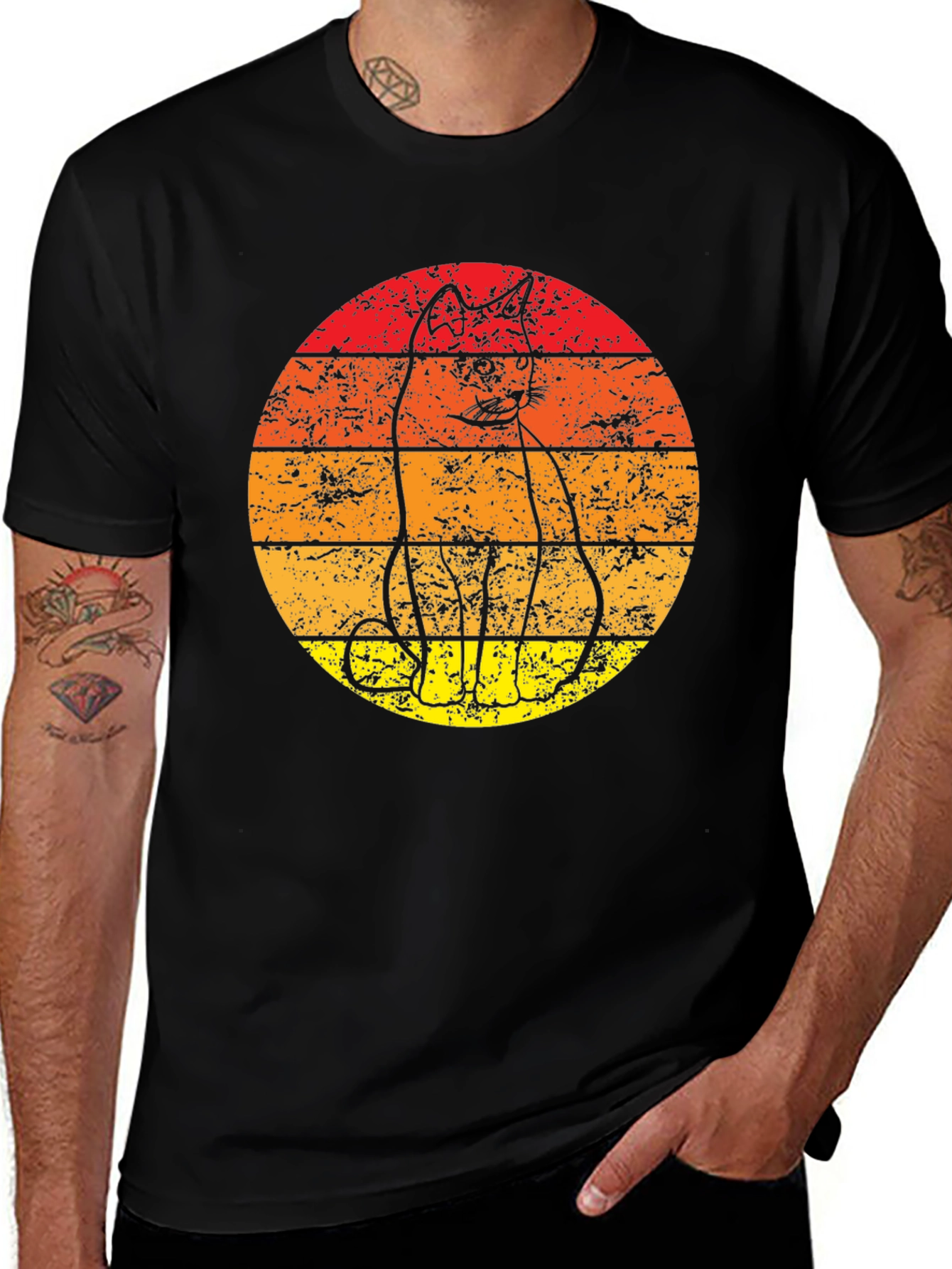 Retro Cat T-Shirt - Vintage Sunset Graphic Tee