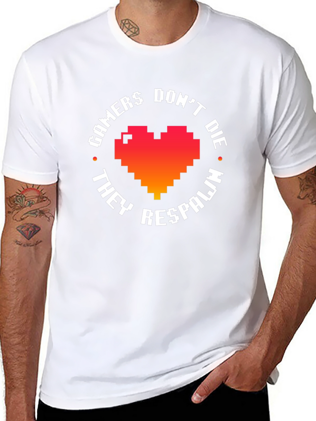 Gamers Dont Die They Respawn - Pixel Heart T-Shirt