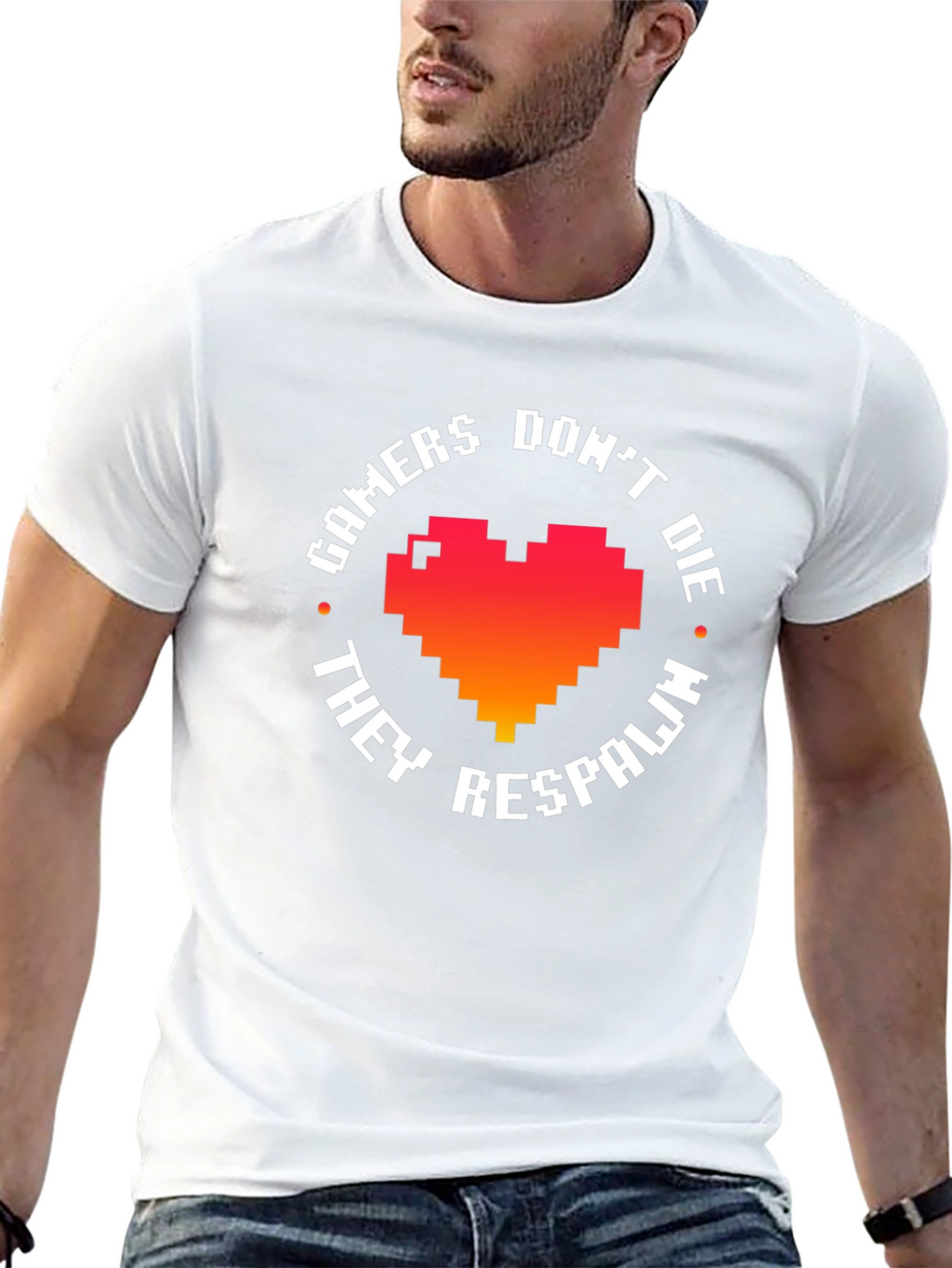 Gamers Dont Die They Respawn - Pixel Heart T-Shirt