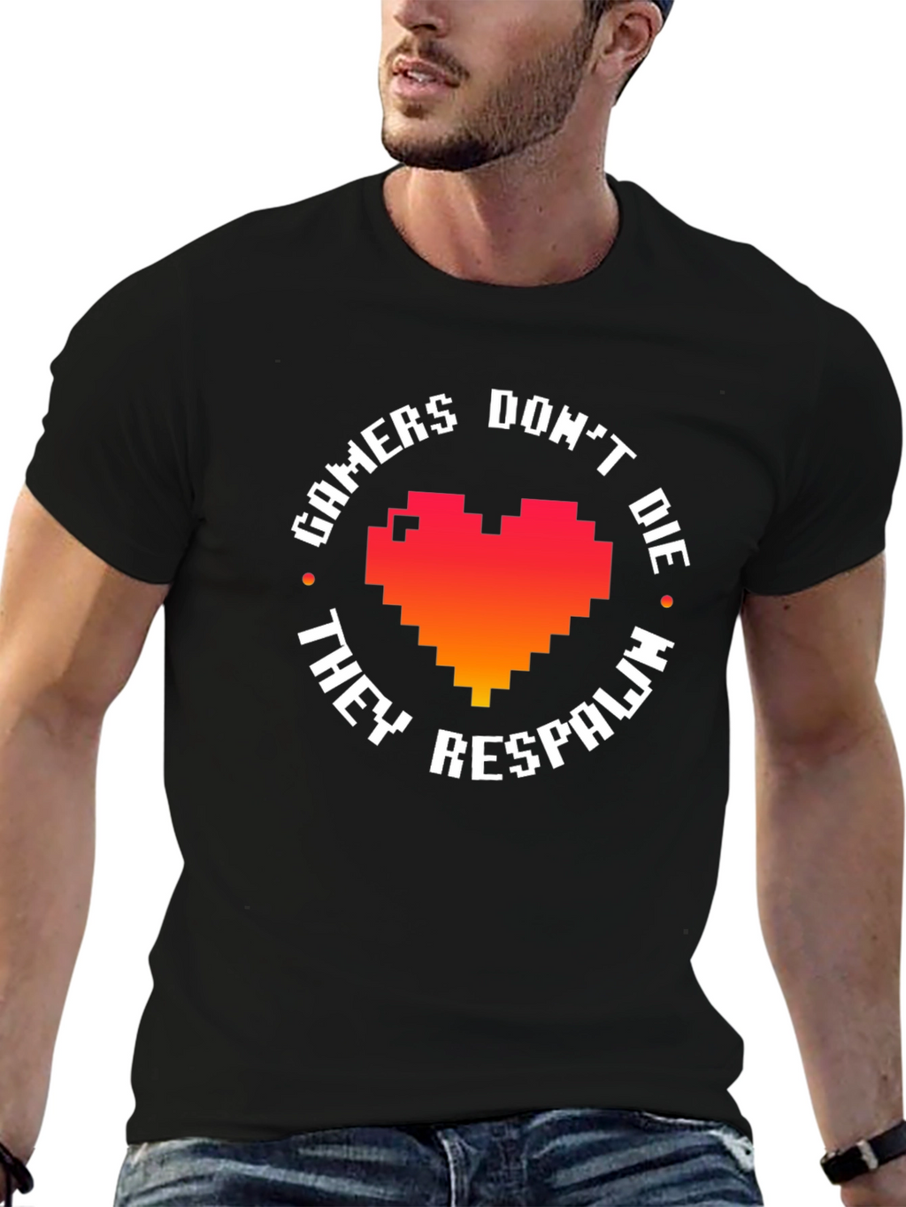 Gamers Dont Die They Respawn - Pixel Heart T-Shirt