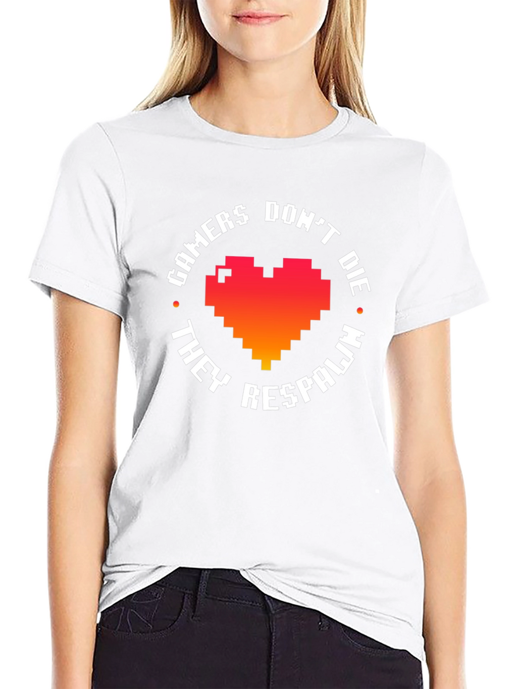 Gamers Dont Die They Respawn - Pixel Heart T-Shirt