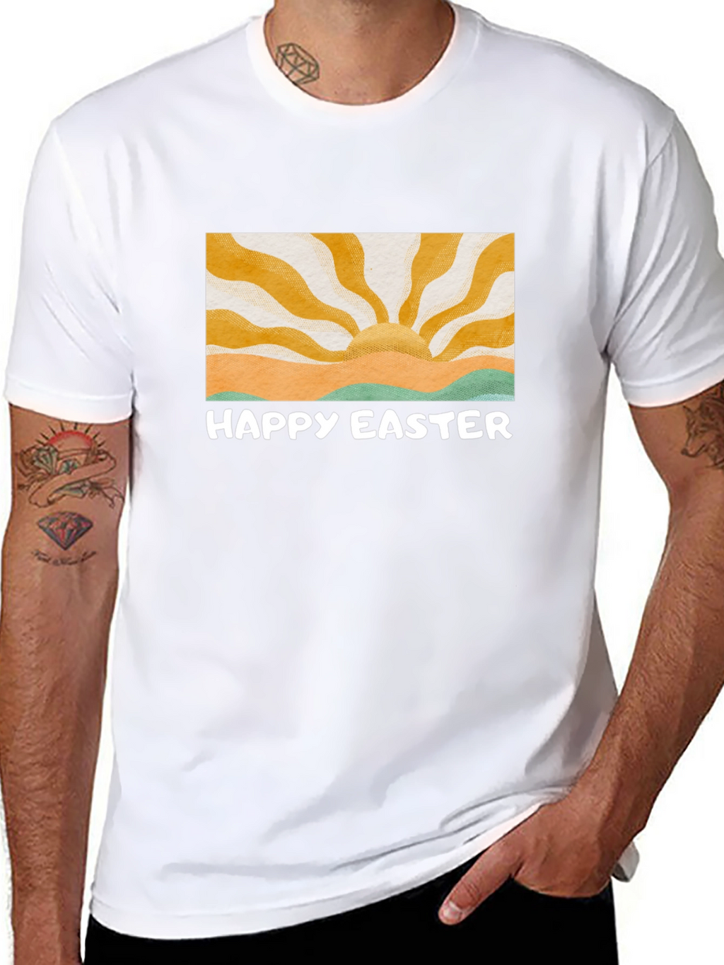 Happy Easter Graphic Tee - Retro Sunrise Design