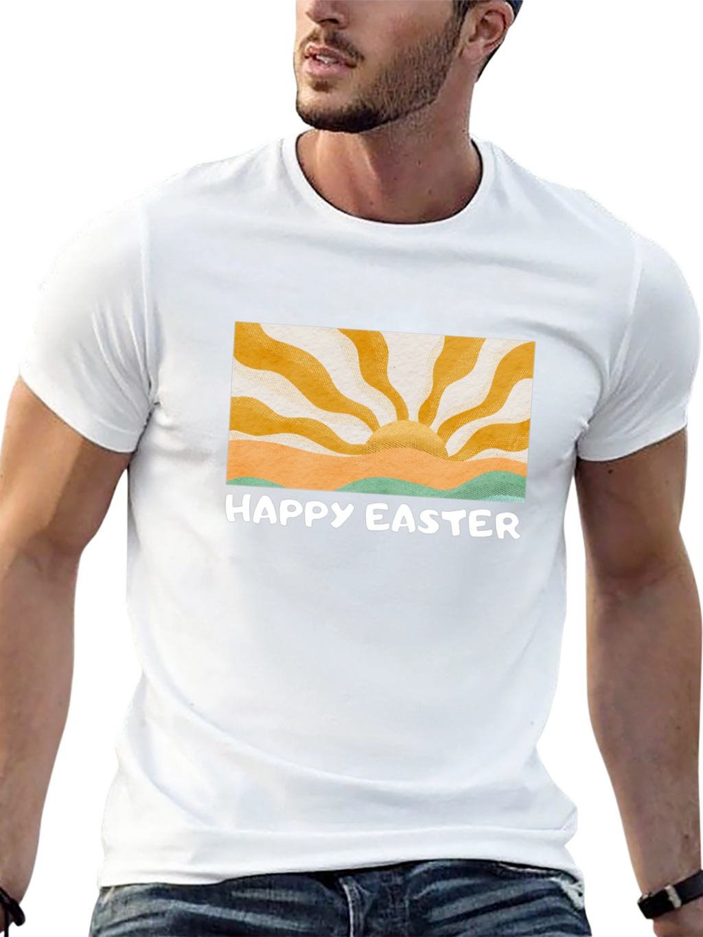 Happy Easter Graphic Tee - Retro Sunrise Design