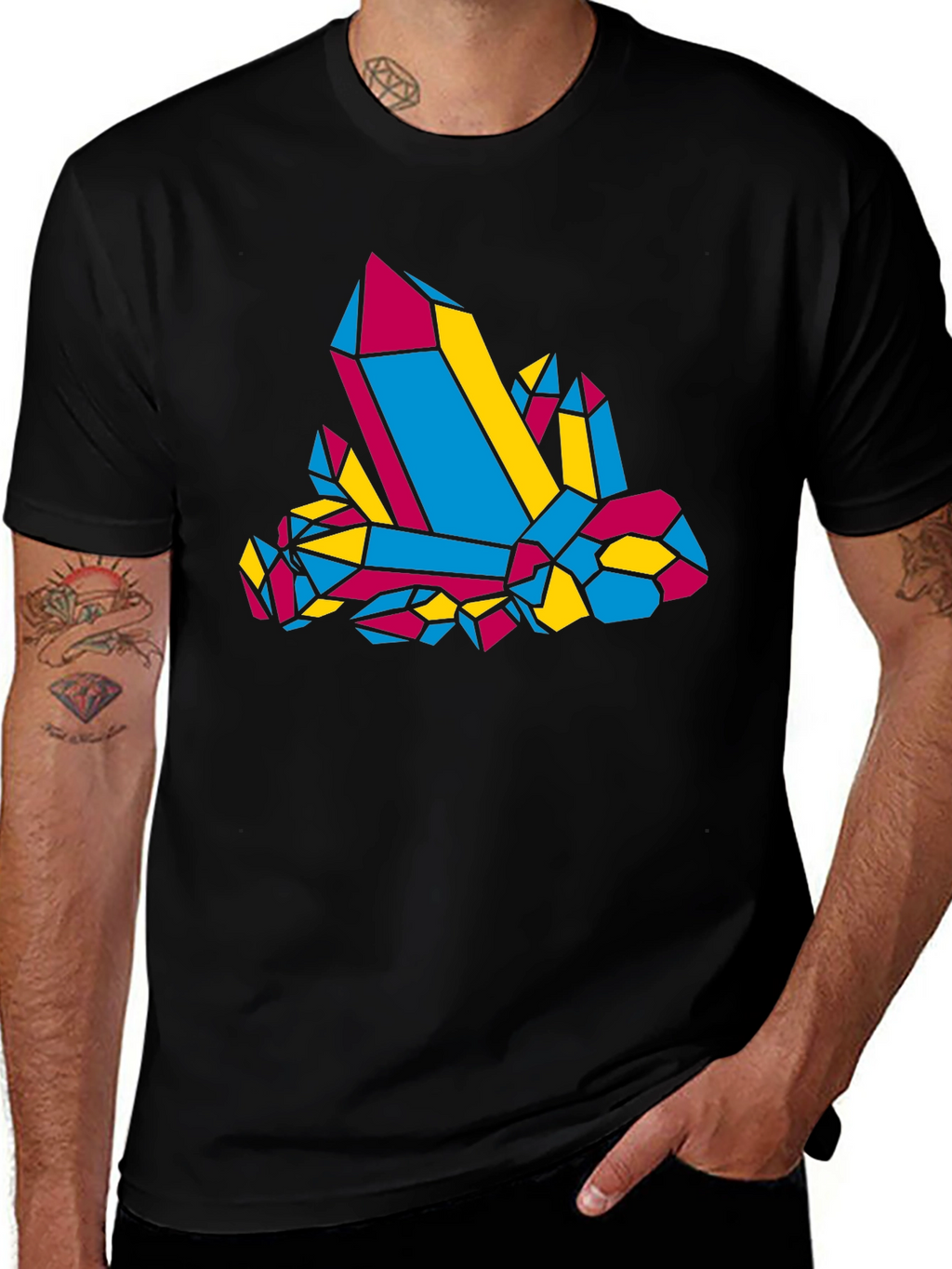 Geometric Crystal Graphic Tee - Black