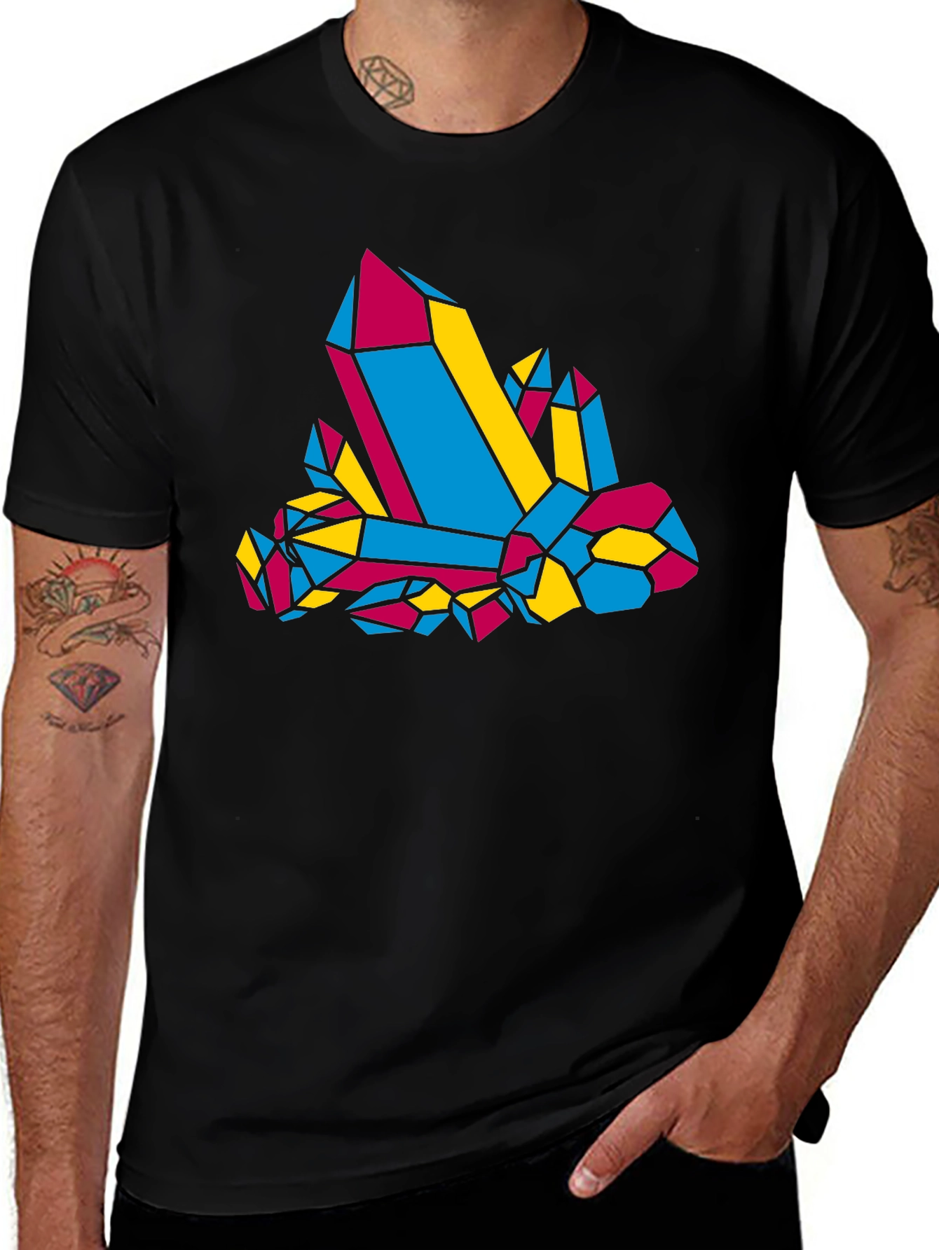 Geometric Crystal Graphic Tee - Black