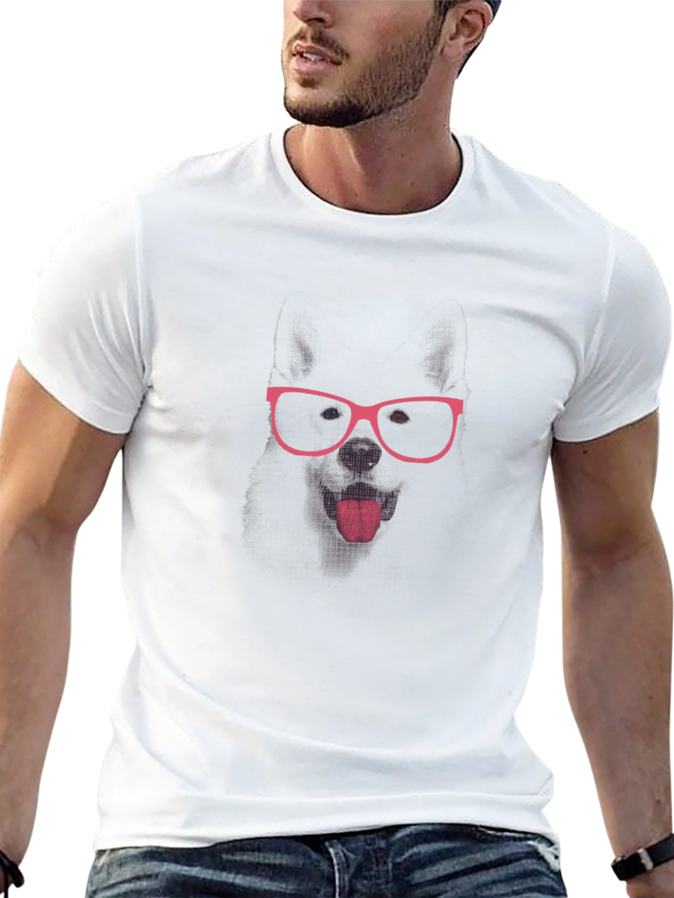 Black T-Shirt with Pink Glasses Face Print