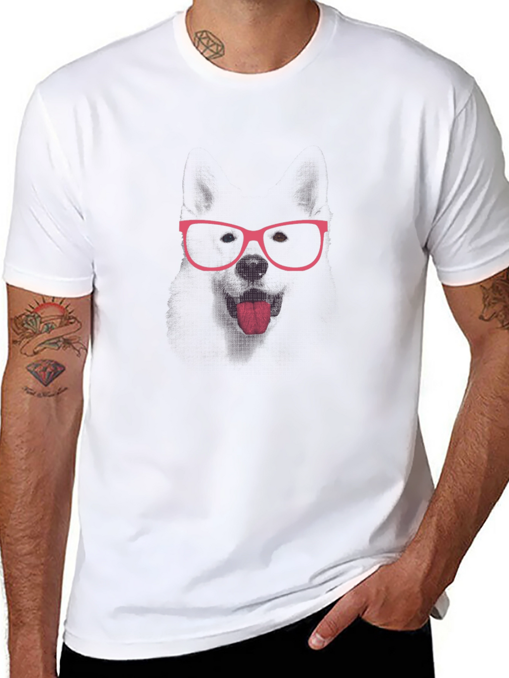 Black T-Shirt with Pink Glasses Face Print