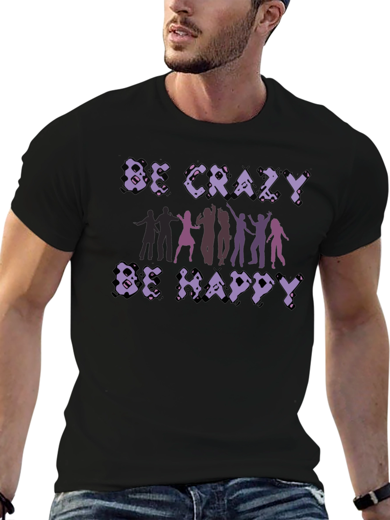 Be Crazy Be Happy Graphic Tee - Black