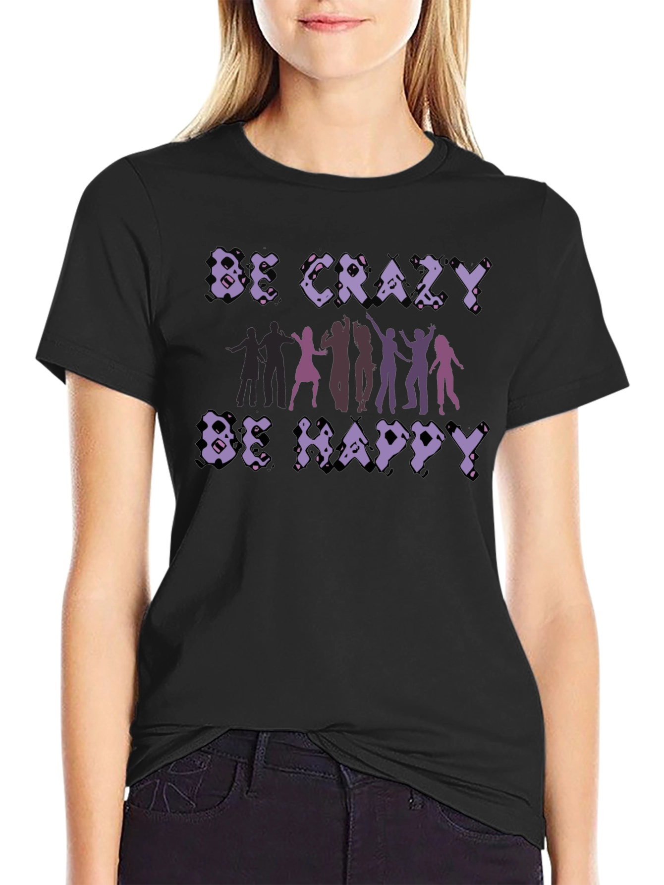 Be Crazy Be Happy Graphic Tee - Black