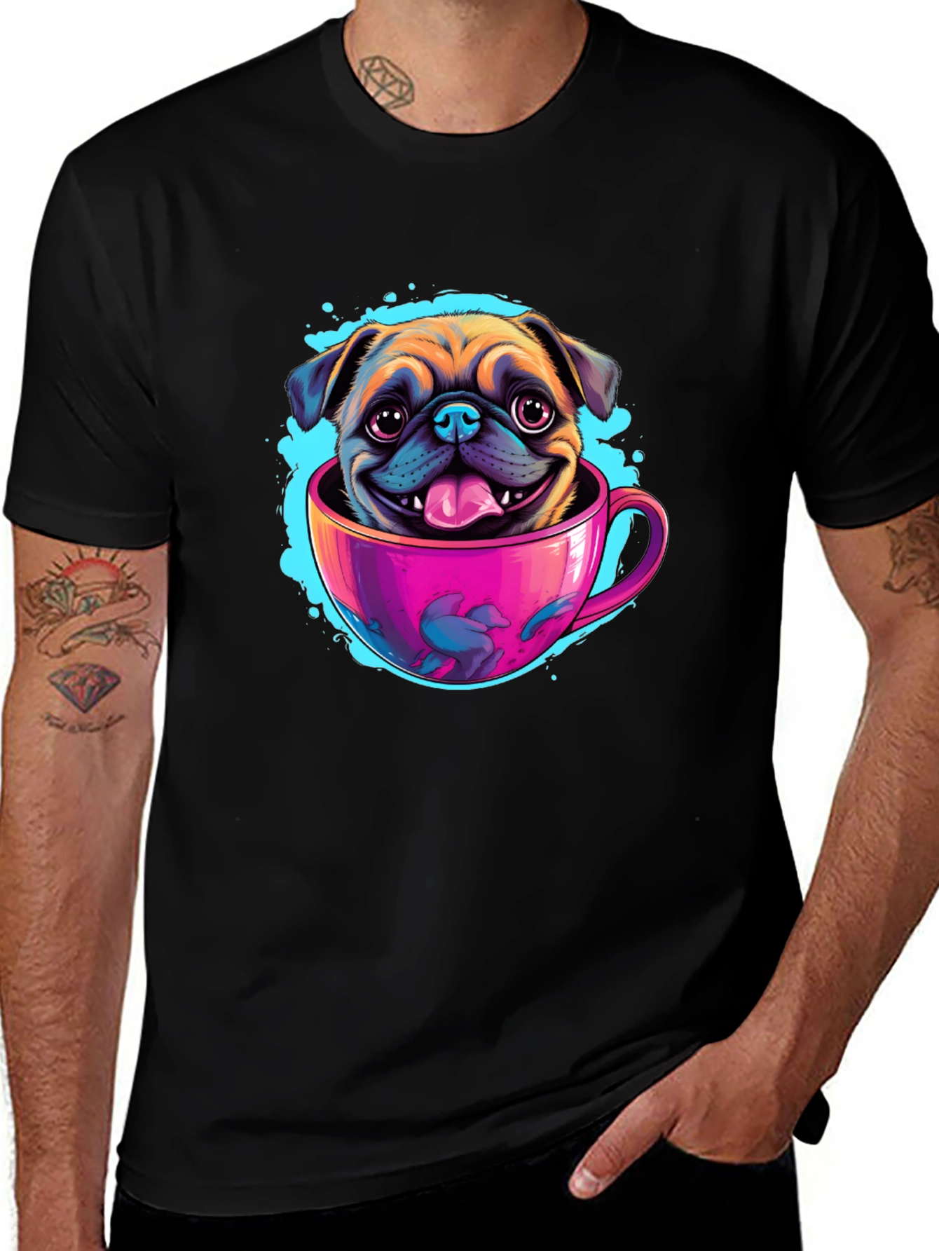 Pug in a Cup Black T-Shirt
