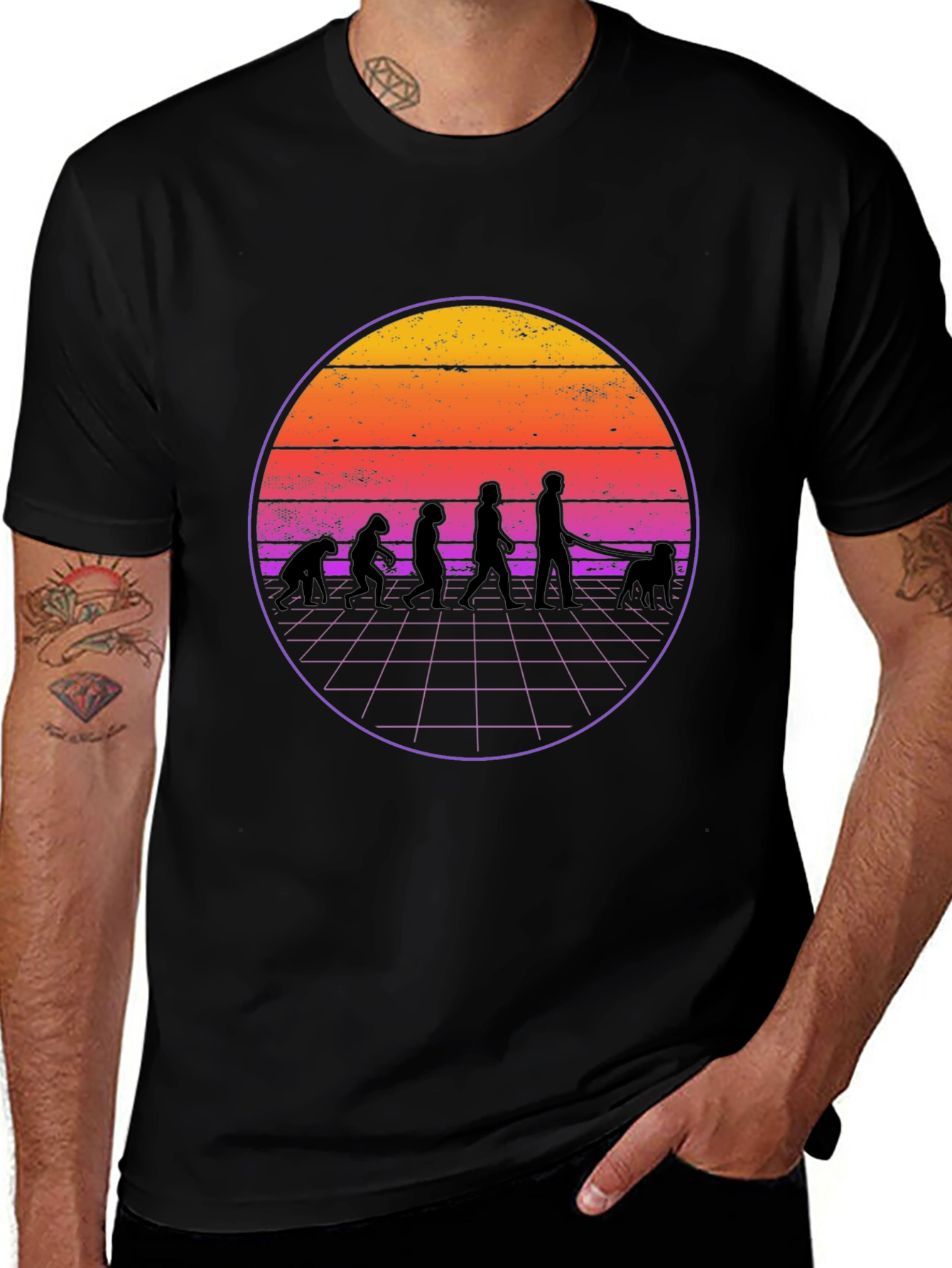 Evolution of Dog Walking Black T-Shirt