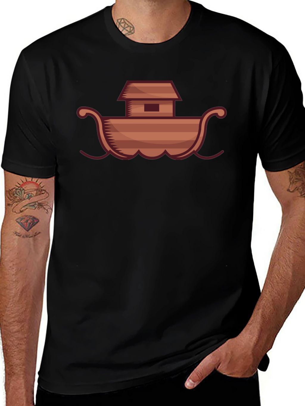Noahs Ark Graphic Tee - Black Cotton T-Shirt