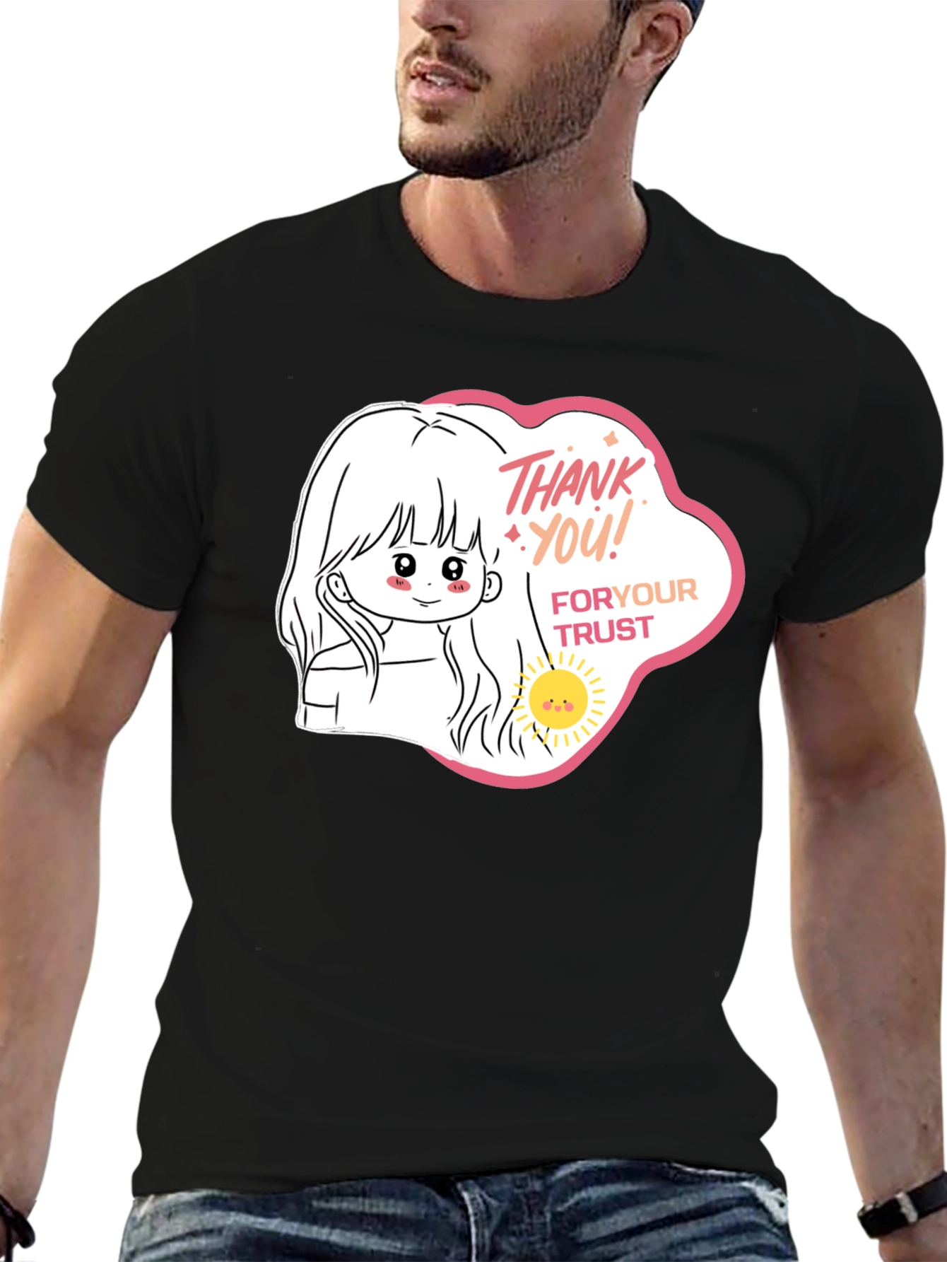 Cute Cartoon Graphic Black T-Shirt